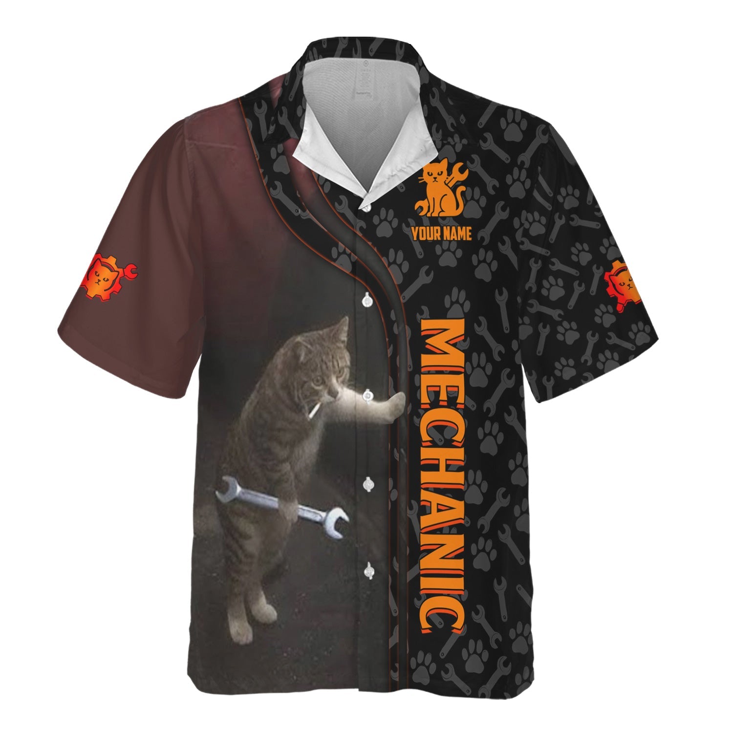Blisscorners Custom Name Funny Cat Mechanic Shirt With Cat Paw And Wrench Hoodie Jacket For Mechanic