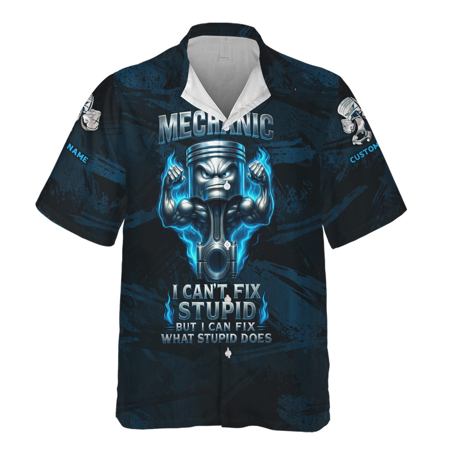 Blisscorners Personalized T-Shirt Mechanic I Can't Fix Stupid But I Can Fix What Stupid Does Muscle Piston Design Shirt For Mechanics