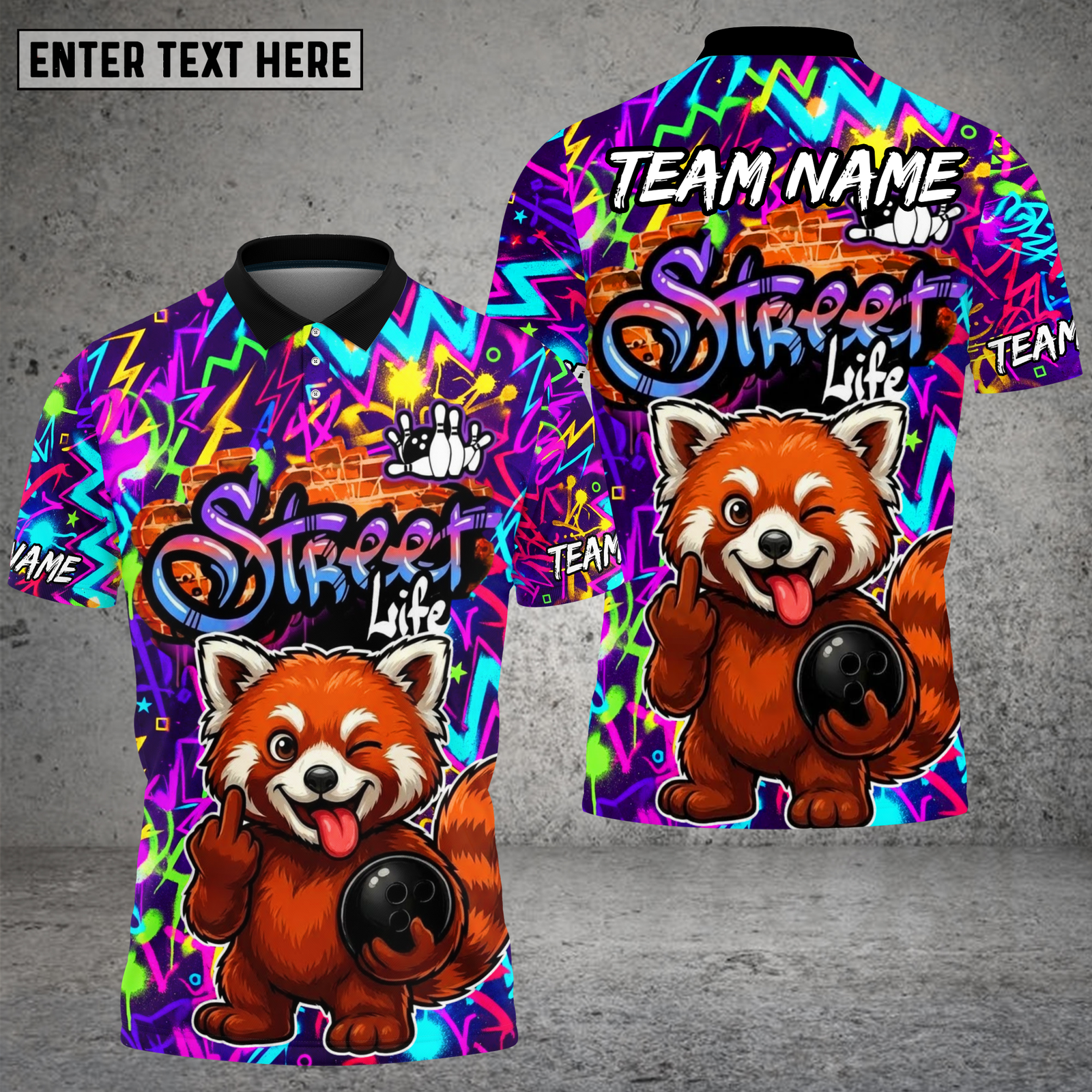 Blisscorners Street Life Raccoon Bowling Neon Splash Multioptions Personalized Name, Team Name Unisex 3D Shirt (4 Colors)