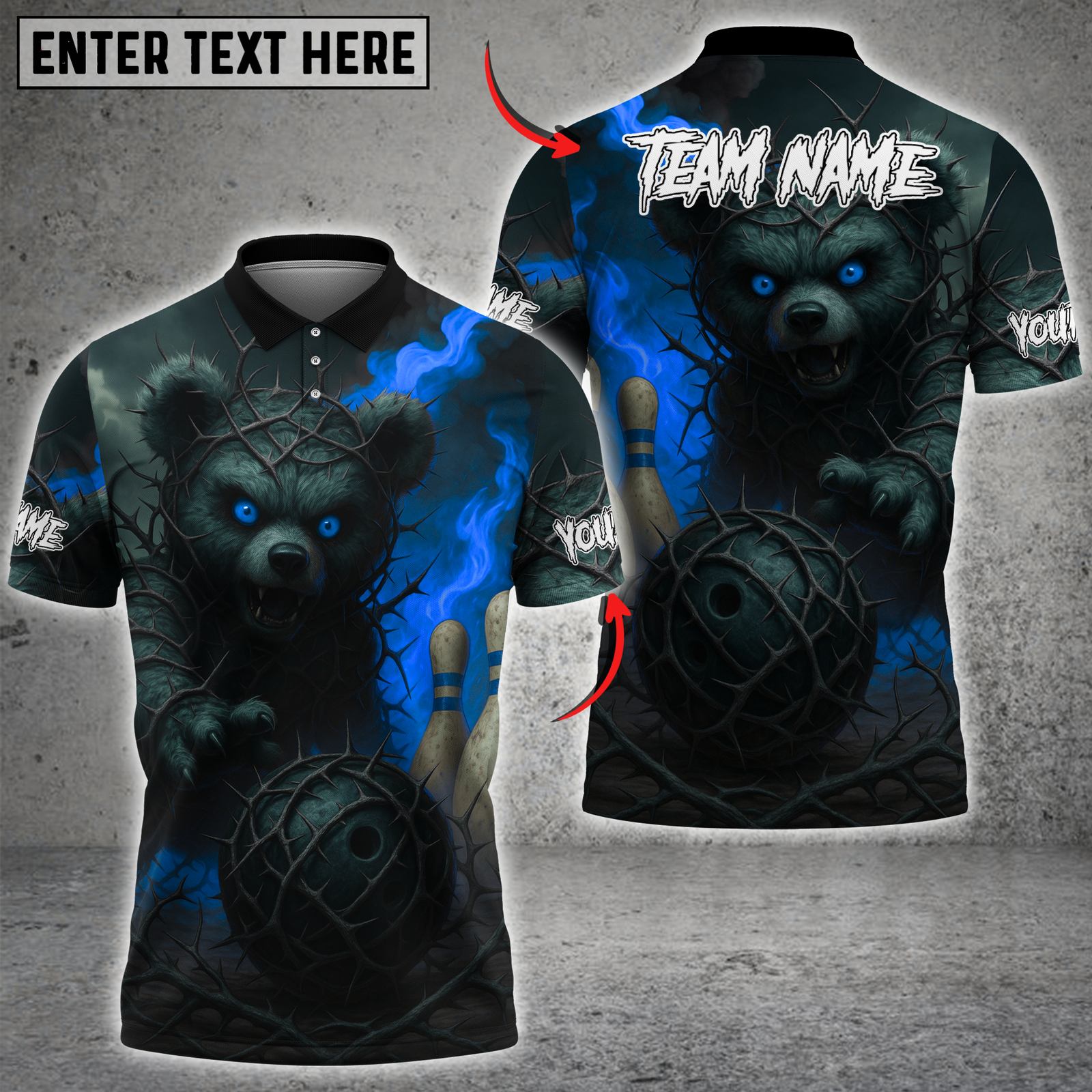 Blisscorners Bowling Dark Bear with Fiery Bowling Ball Multicolor Customized Name, Team Name 3D Shirts
