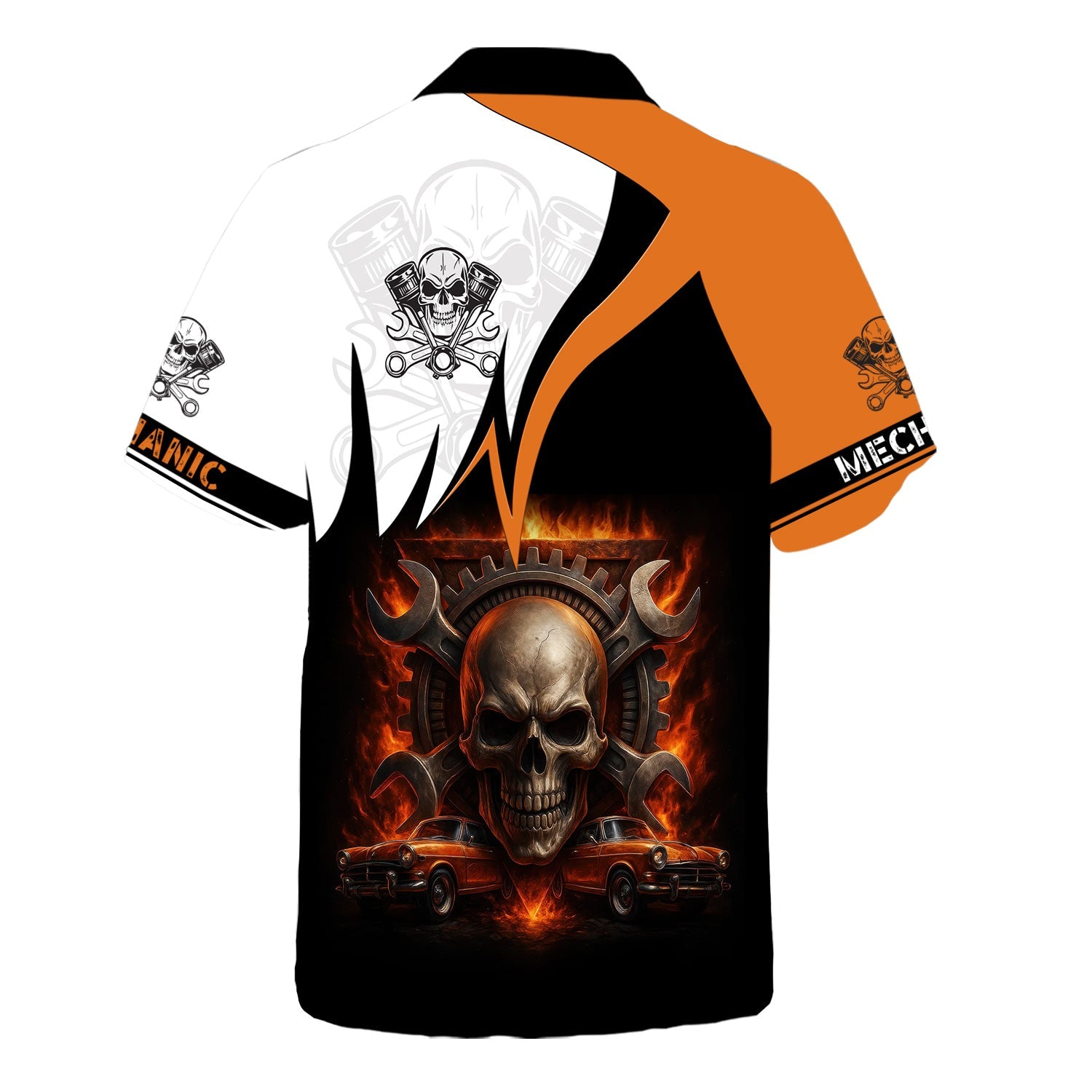 Blisscorners Custom Name Mechanic Shirt Flame Skull Wrench Gear Vintage Car Design T Shirt