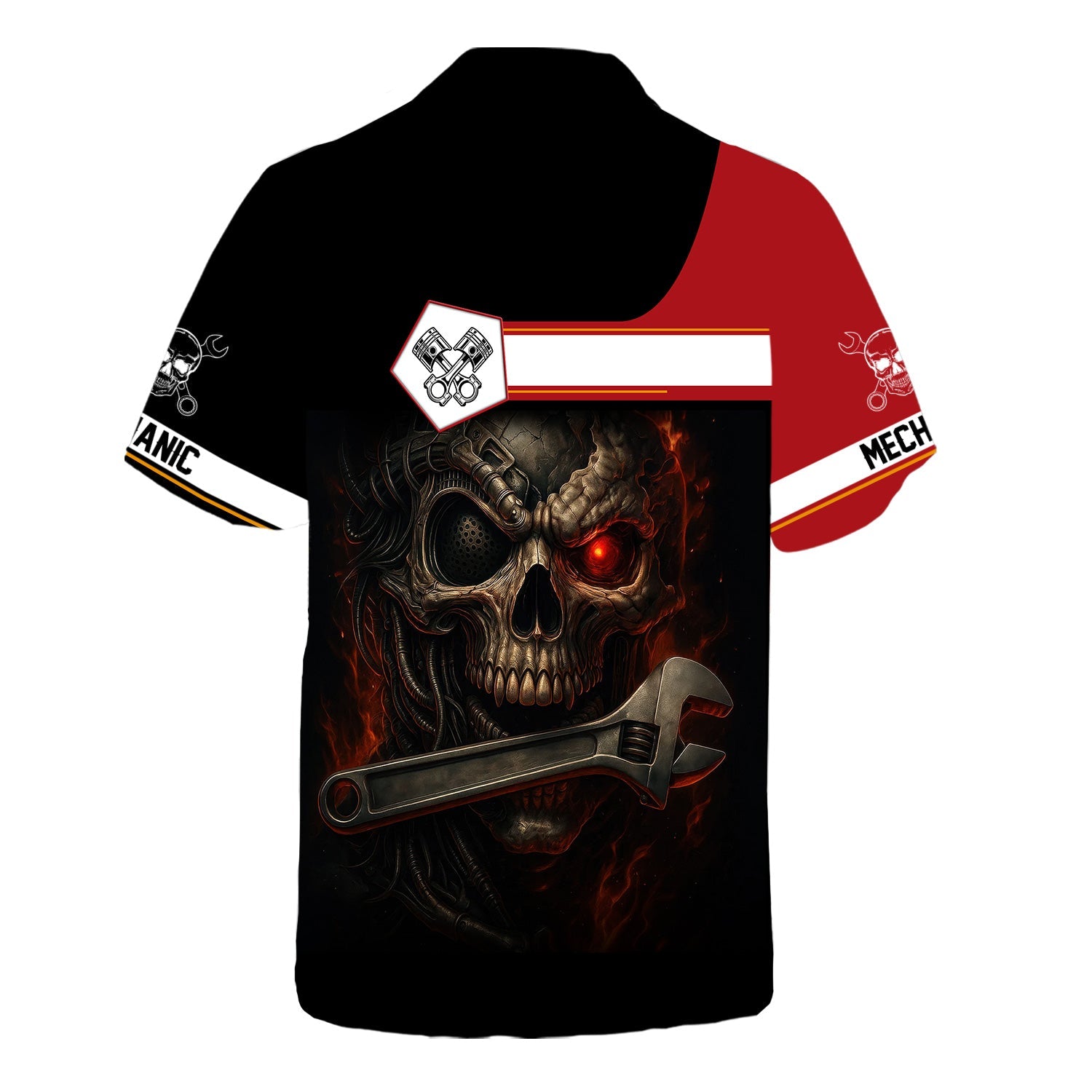 Blisscorners Custom Name Mechanic Shirt Cyber Skull with Wrench Design T Shirt