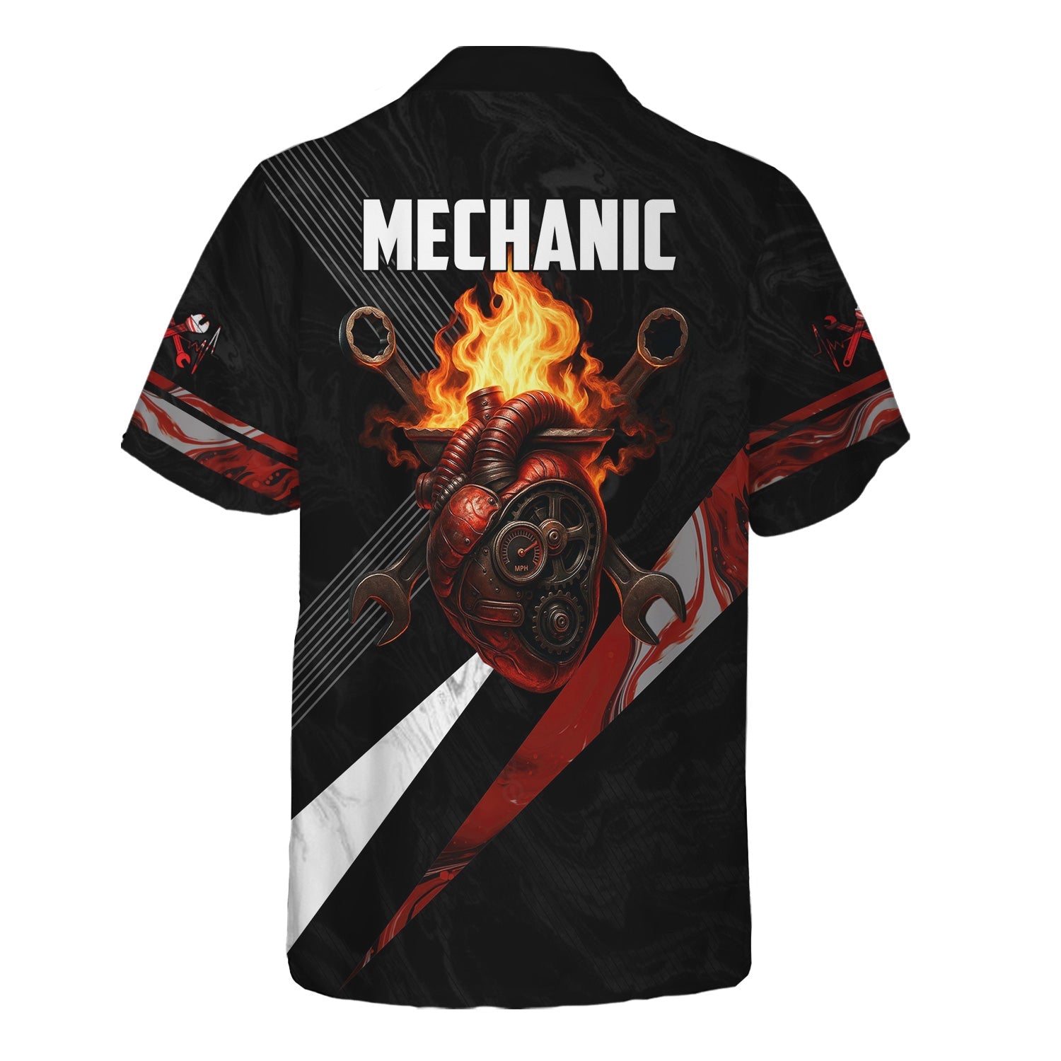 Blisscorners Custom Name Mechanic Shirt Mechanic Heart Fire Printed Mechanic T Shirt
