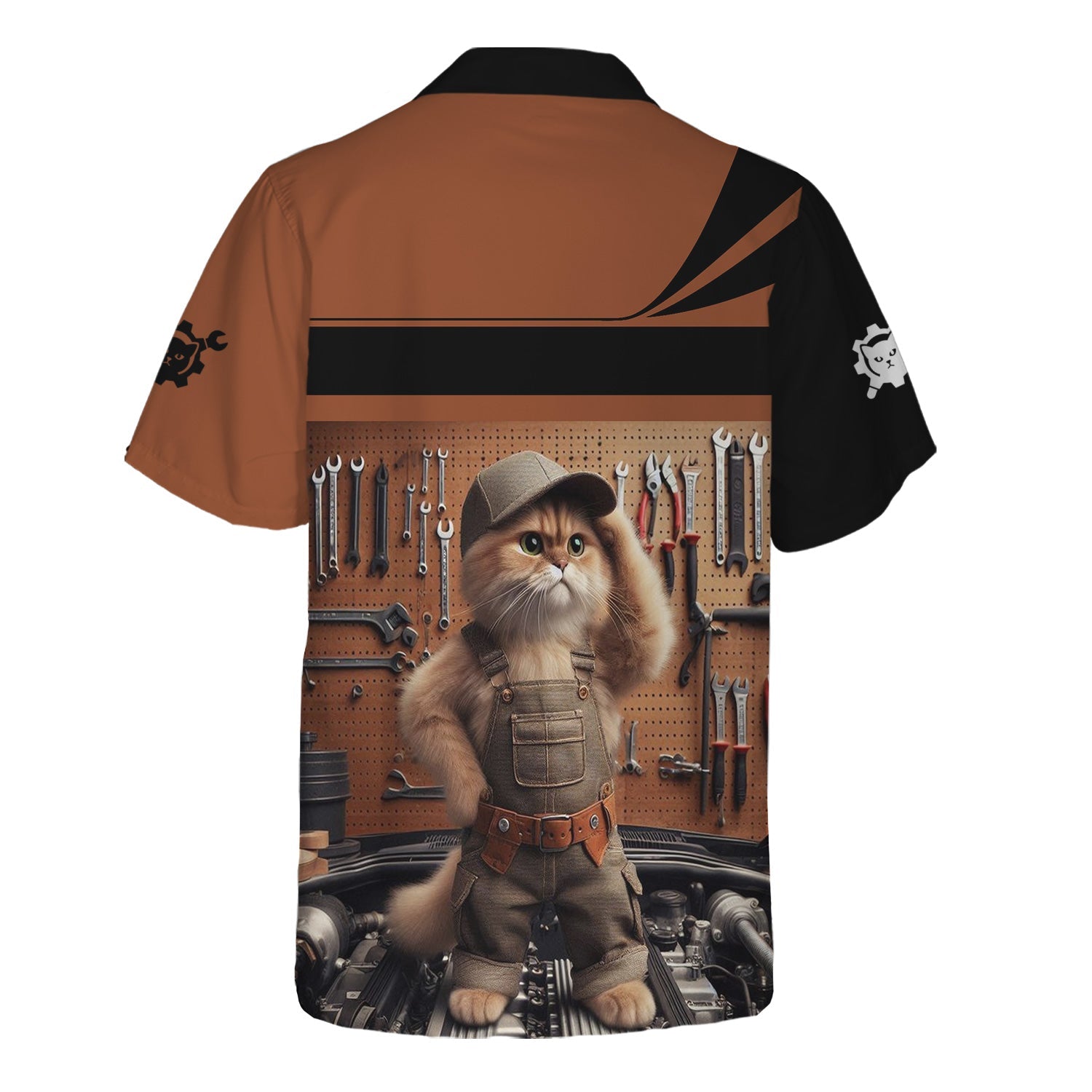 Blisscorners Custom Name Funny Mechanic Cat Wearing Uniform Shirt All Over Printed Mechanic T Shirt