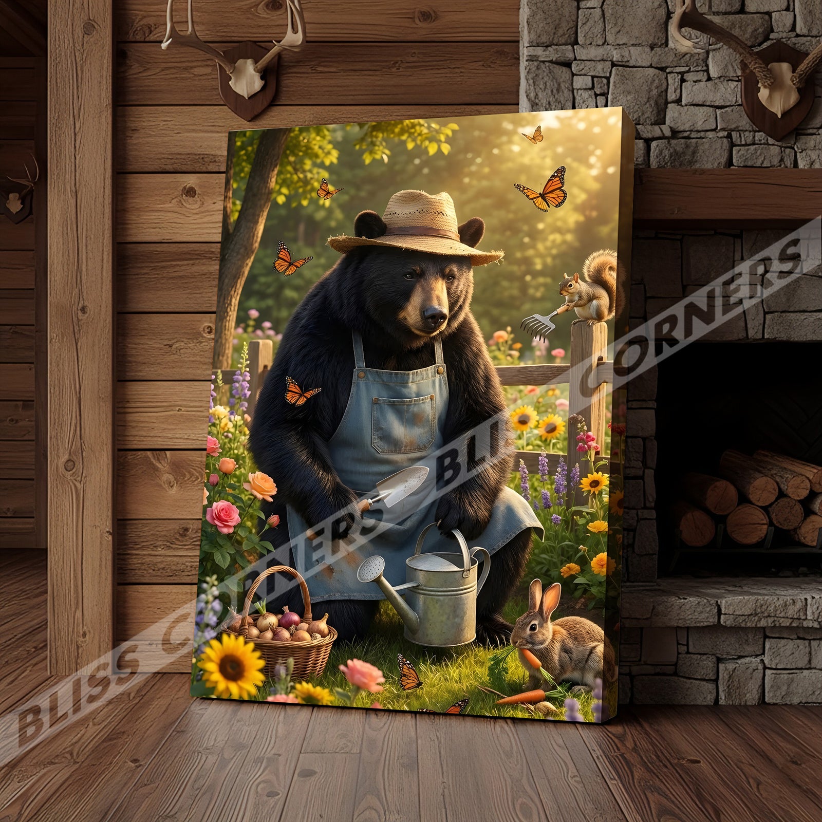 Blisscorners Spring Garden Bear Nature Illustration Canvas