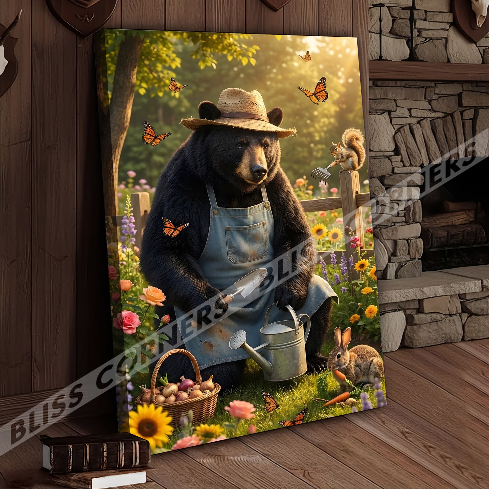Blisscorners Spring Garden Bear Nature Illustration Canvas