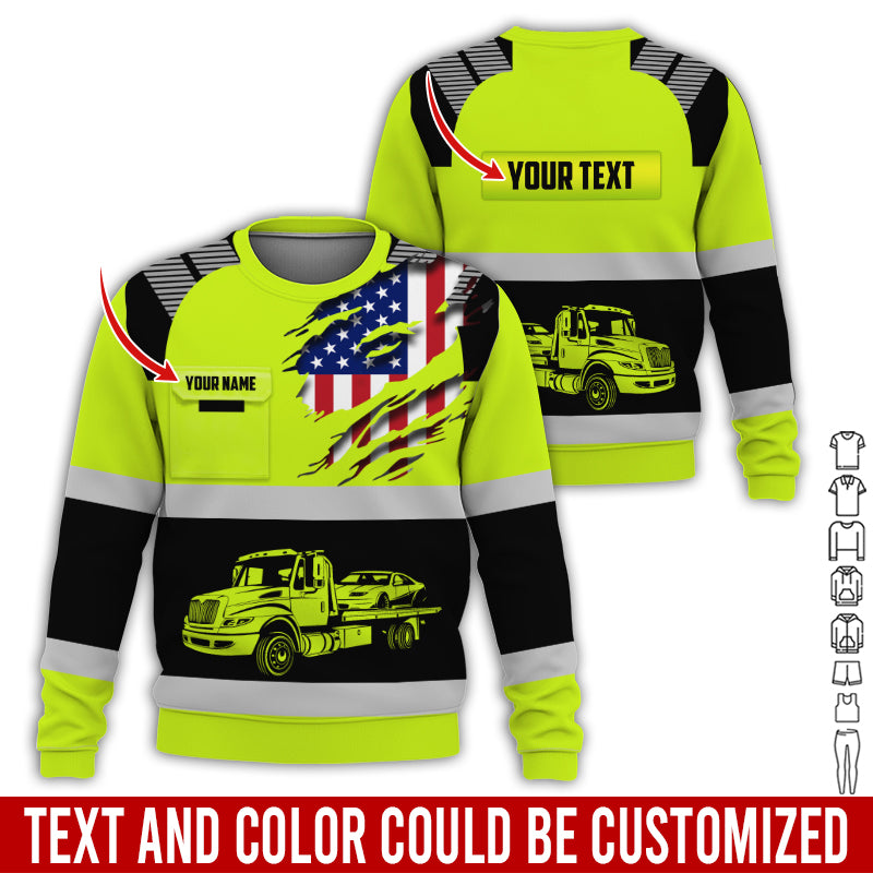 Blisscorners Custom Name Love Tow Truck Shirt, Personalized Mechanic Uniform Gift