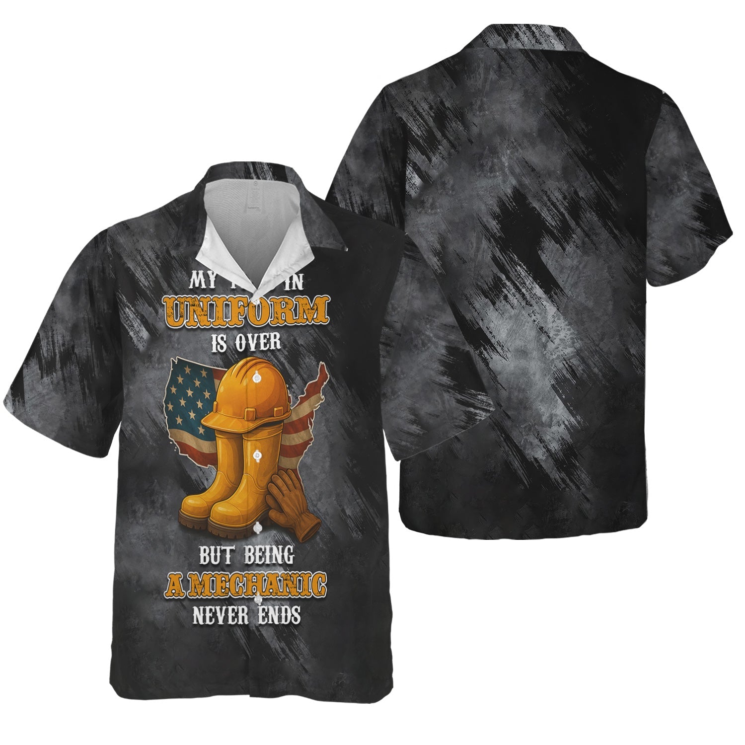 Blisscorners Funny Mechanic T Shirt My Time In Uniform Is Over But Being A Mechanic Never Ends American Flag Auto Repair Garage Workwear Gift For Men Dad