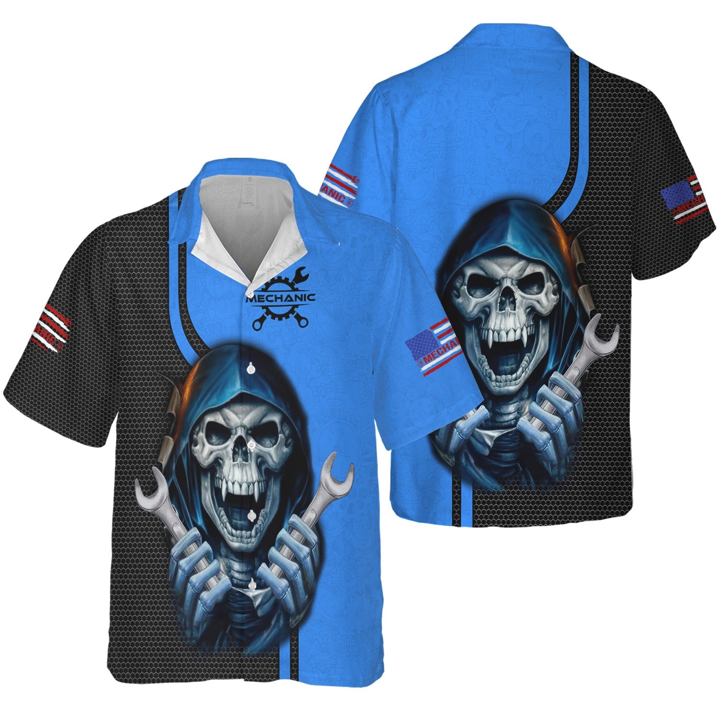Blisscorners Mechanic Skull Shirt with Wrenches, Cool Automotive Apparel for Car Lovers, Gift for Mechanics & DIY Enthusiasts