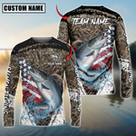 Blisscorners Salmon Fishing American Flag Scratch Grass Camo Custom Name & Team Name 3D Shirts