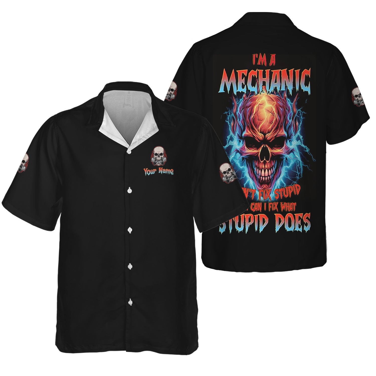 Blisscorners Custom Name Skull Mechanic Shirt I'm A Mechanic Printed Jacket Hoodie All Over Print