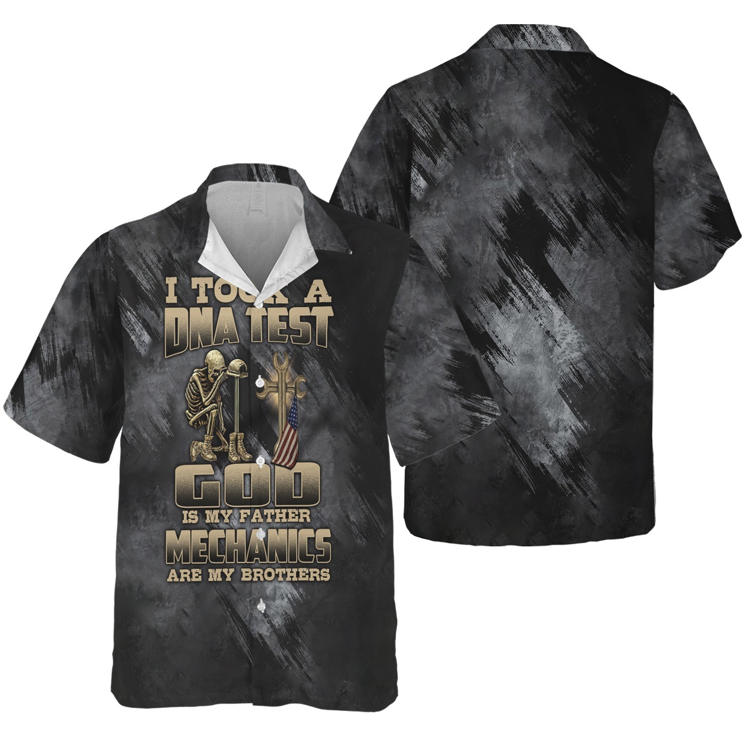 Blisscorners Mechanic T-Shirt, DNA Test Quote, God Father, Mechanics Brother, Funny Skeleton & Cross Design, Unique Gift for Mechanics & Fathers