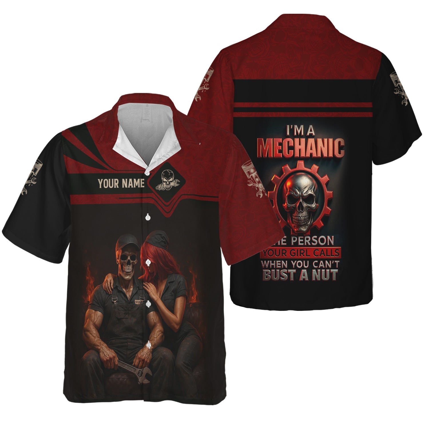 Blisscorners Personalized T-Shirt I'm A Mechanic The Person Your Girl Calls When You Can't Bust A Nut Skull Style Shirt For Mechanics