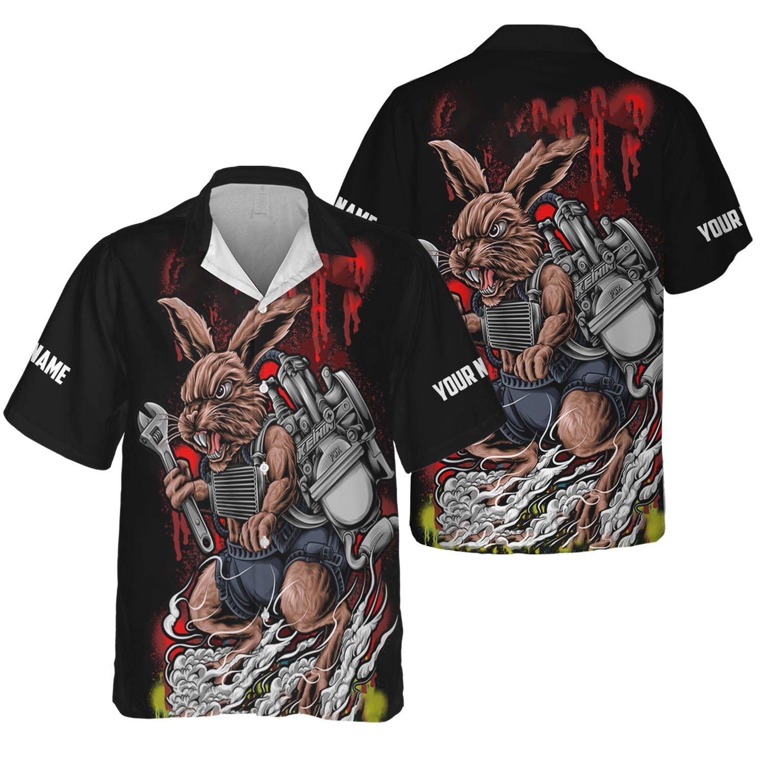 Blisscorners Custom Name Vintage Mechanic Rabbit Black Unisex Shirt All Over Print