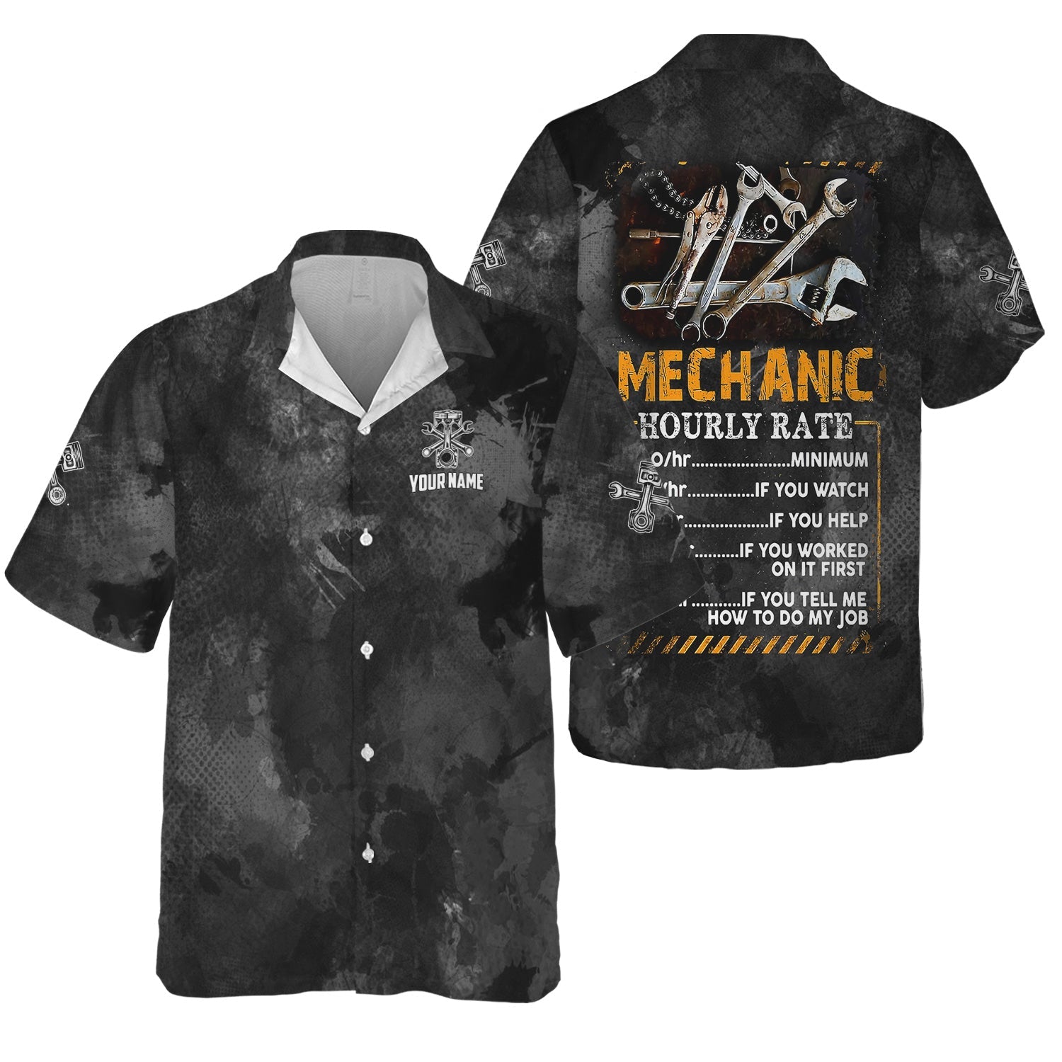Blisscorners Personalized Mechanic T Shirt Custom Name Hourly Rate Funny Auto Repair Garage Workwear Tee Car Repair Wrench Shirt Gift For Men Dad