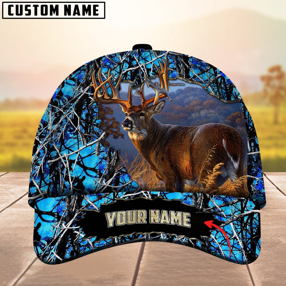 Blisscorners Premium Unique Collab Deer Hunting Camouflage Pattern Multicolor Personalized Name 3D Cap