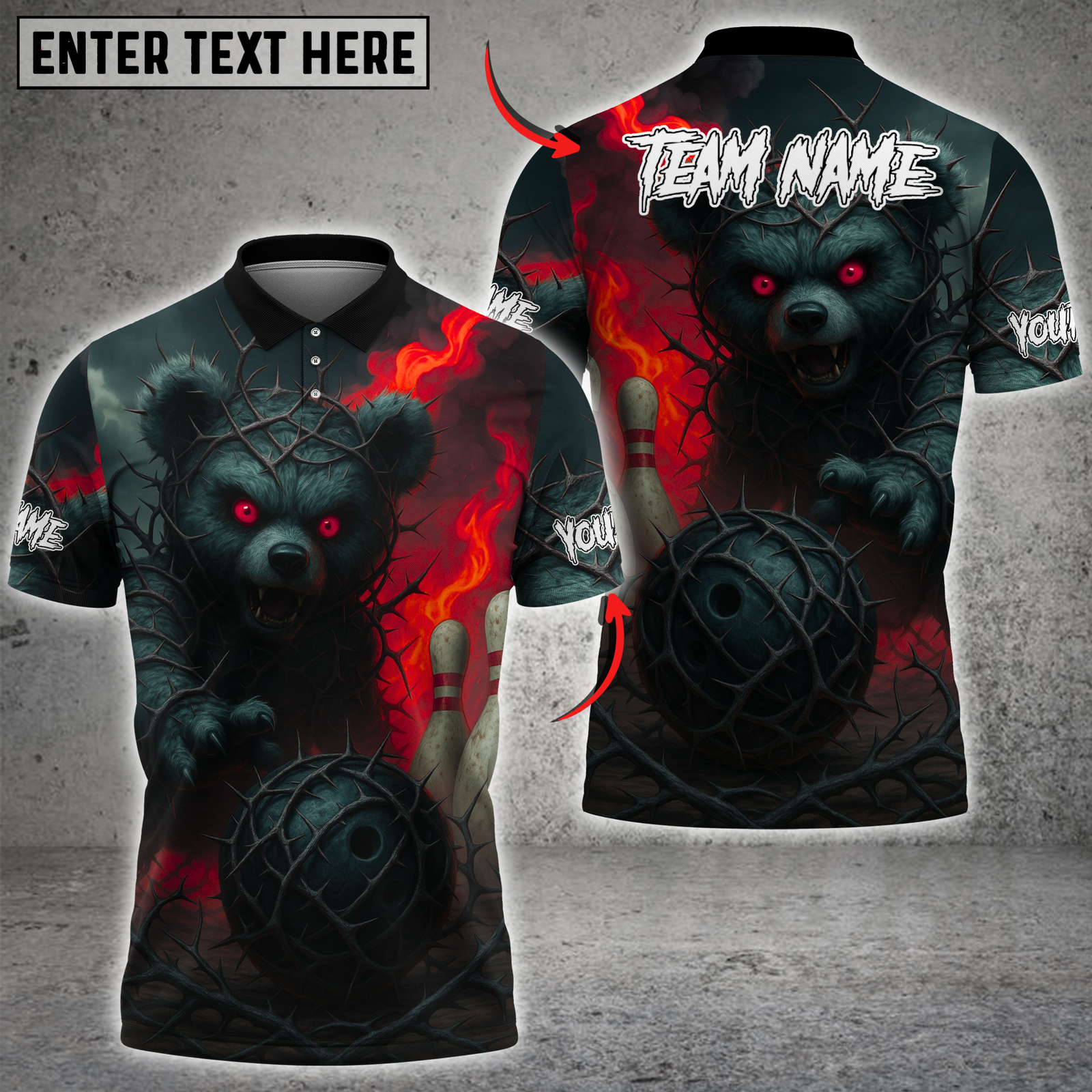 Blisscorners Bowling Dark Bear with Fiery Bowling Ball Multicolor Customized Name, Team Name 3D Shirts