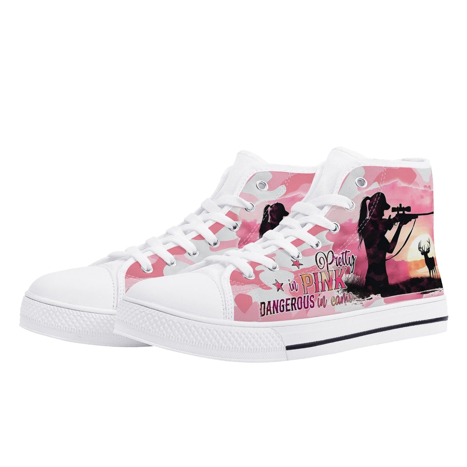 BLISSCORNERS PRETTY IN PINK HUNTING HIGH TOP CANVAS SHOES