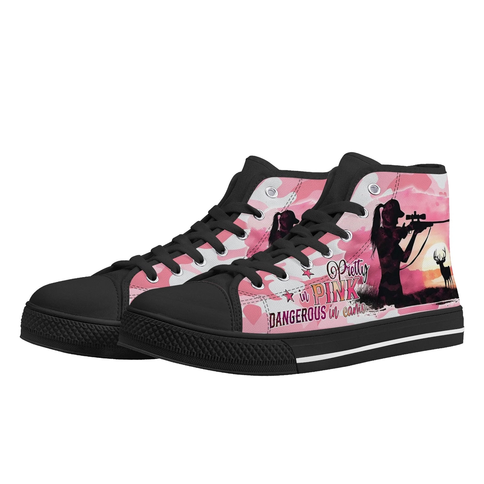 BLISSCORNERS PRETTY IN PINK HUNTING HIGH TOP CANVAS SHOES