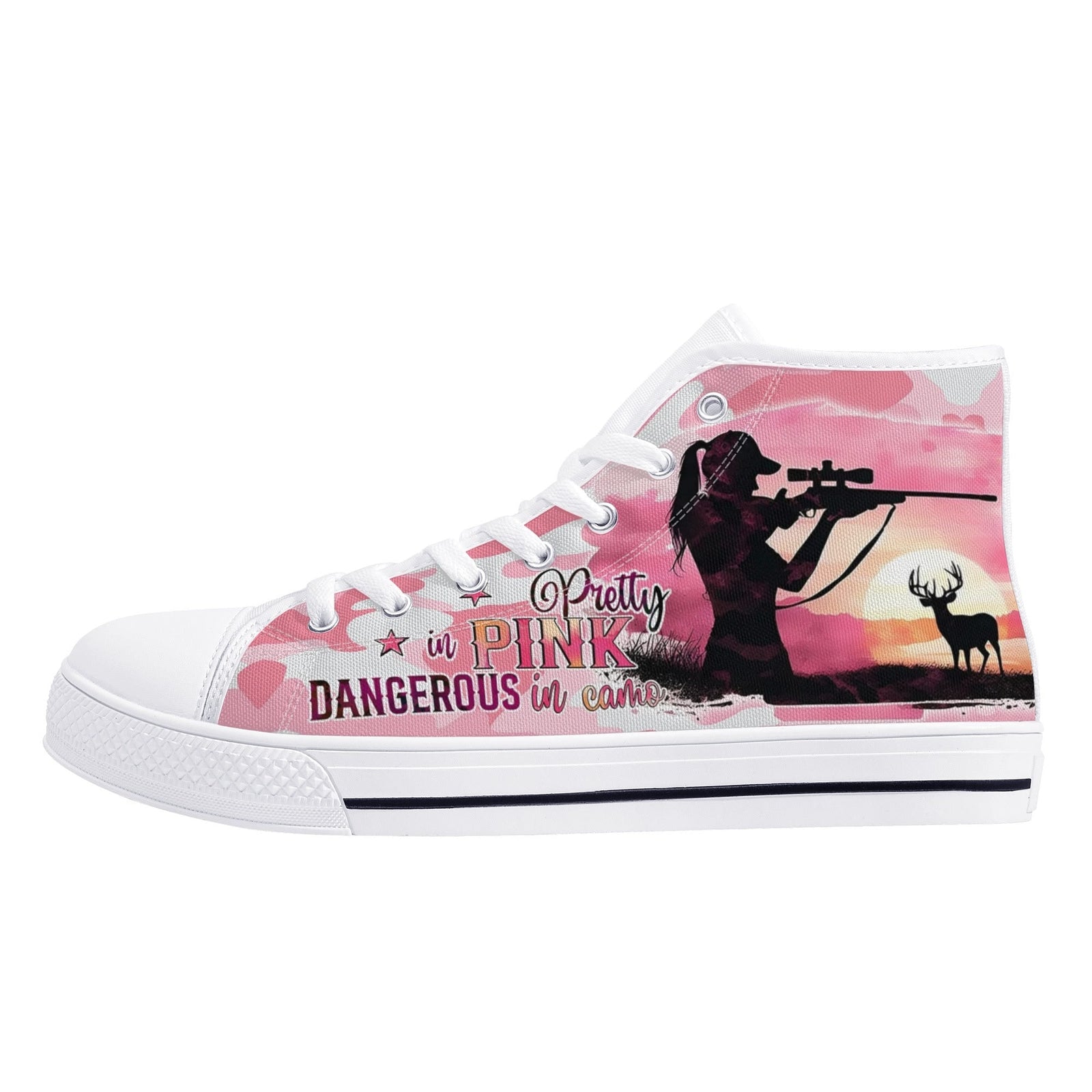 BLISSCORNERS PRETTY IN PINK HUNTING HIGH TOP CANVAS SHOES