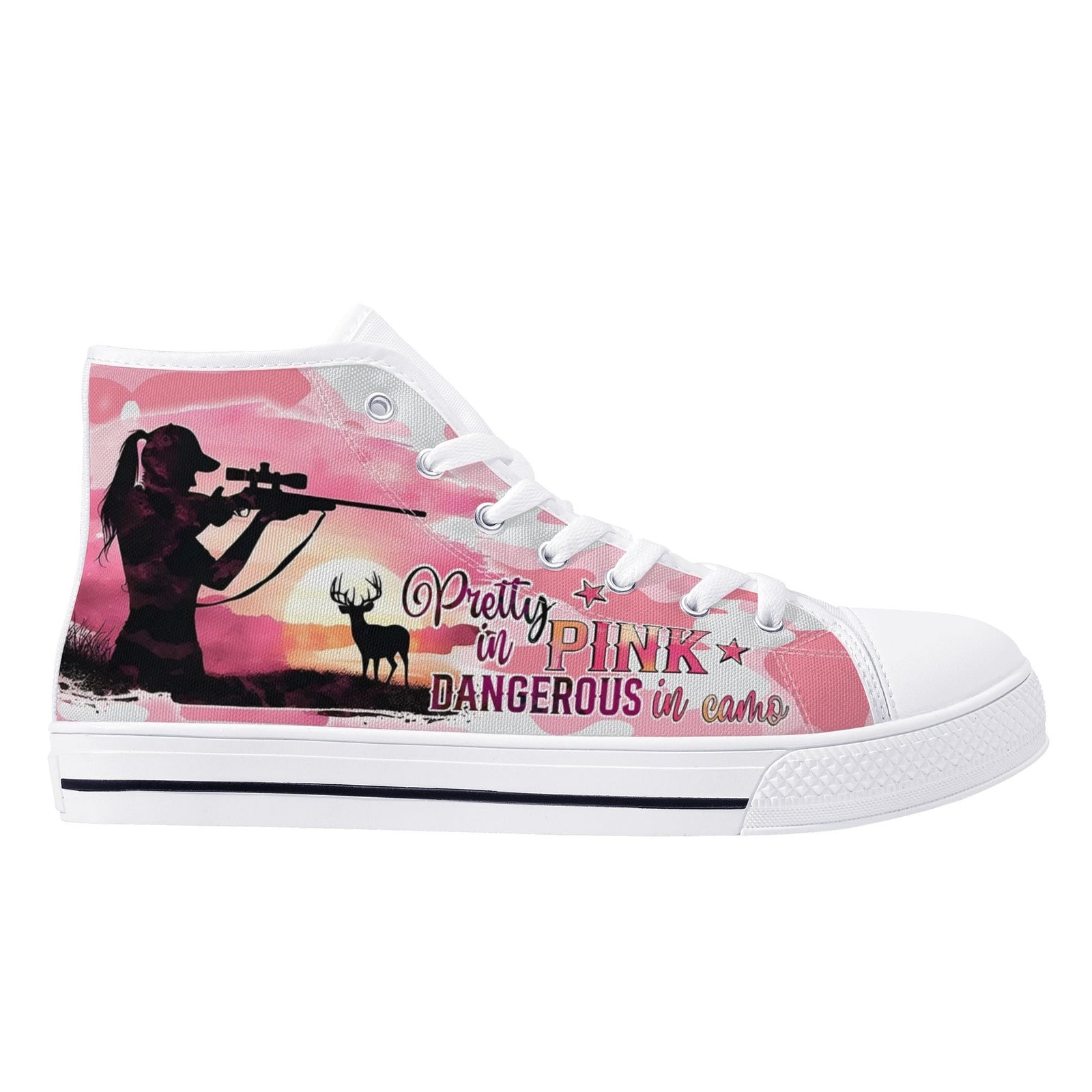 BLISSCORNERS PRETTY IN PINK HUNTING HIGH TOP CANVAS SHOES