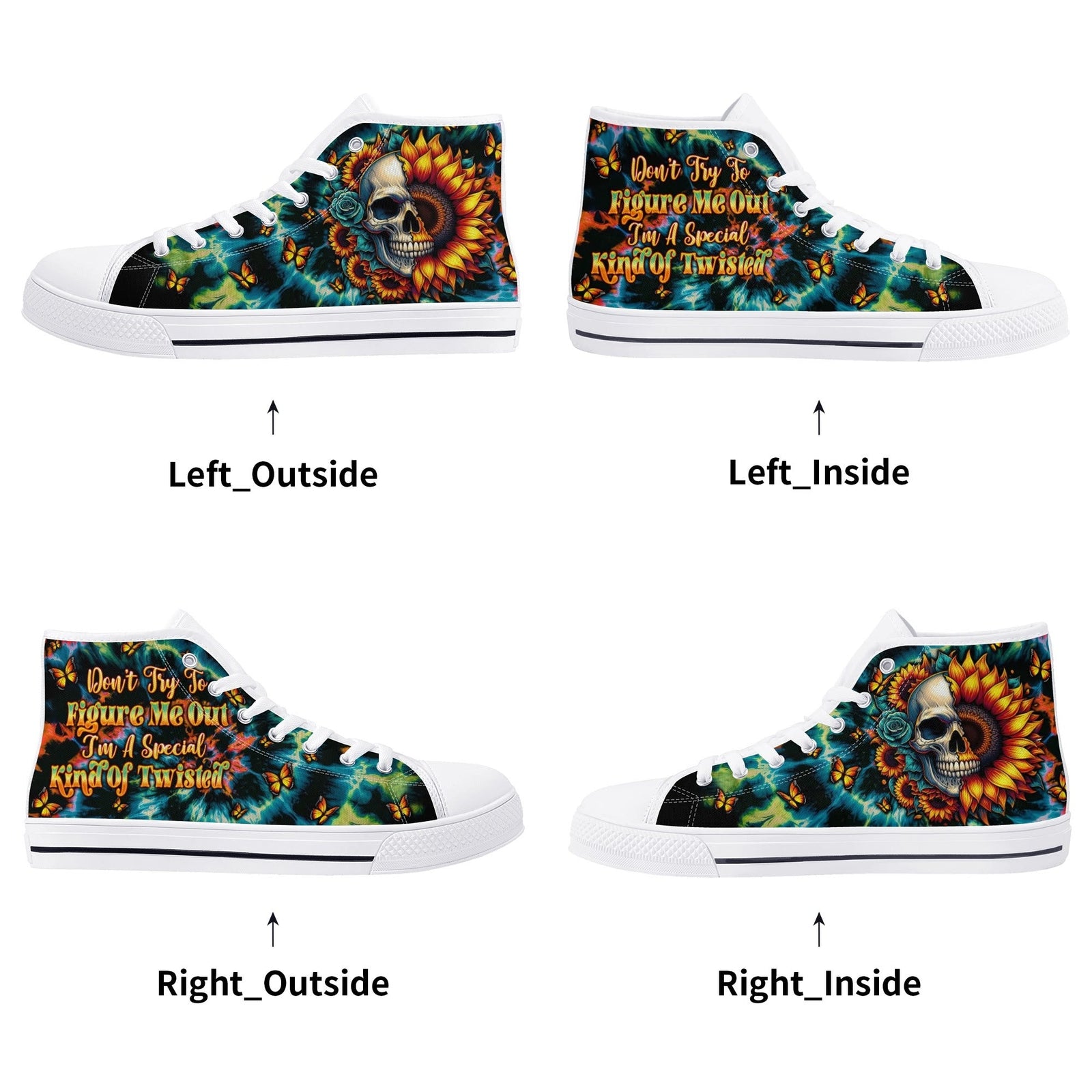 BLISSCORNERS DONT TRY TO FIGURE ME OUT SKULL SUNFLOWER HIGH TOP CANVAS SHOES