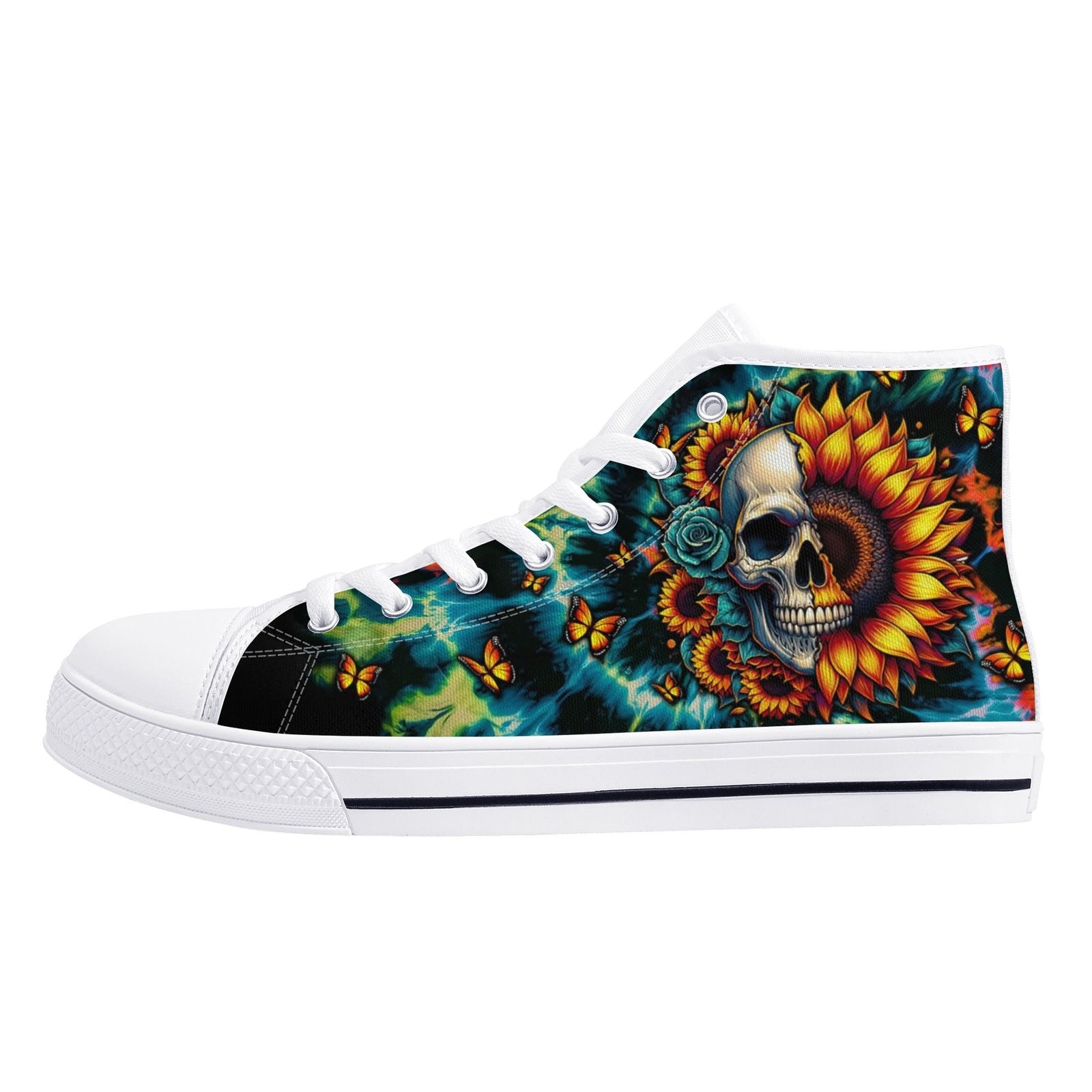 BLISSCORNERS DONT TRY TO FIGURE ME OUT SKULL SUNFLOWER HIGH TOP CANVAS SHOES