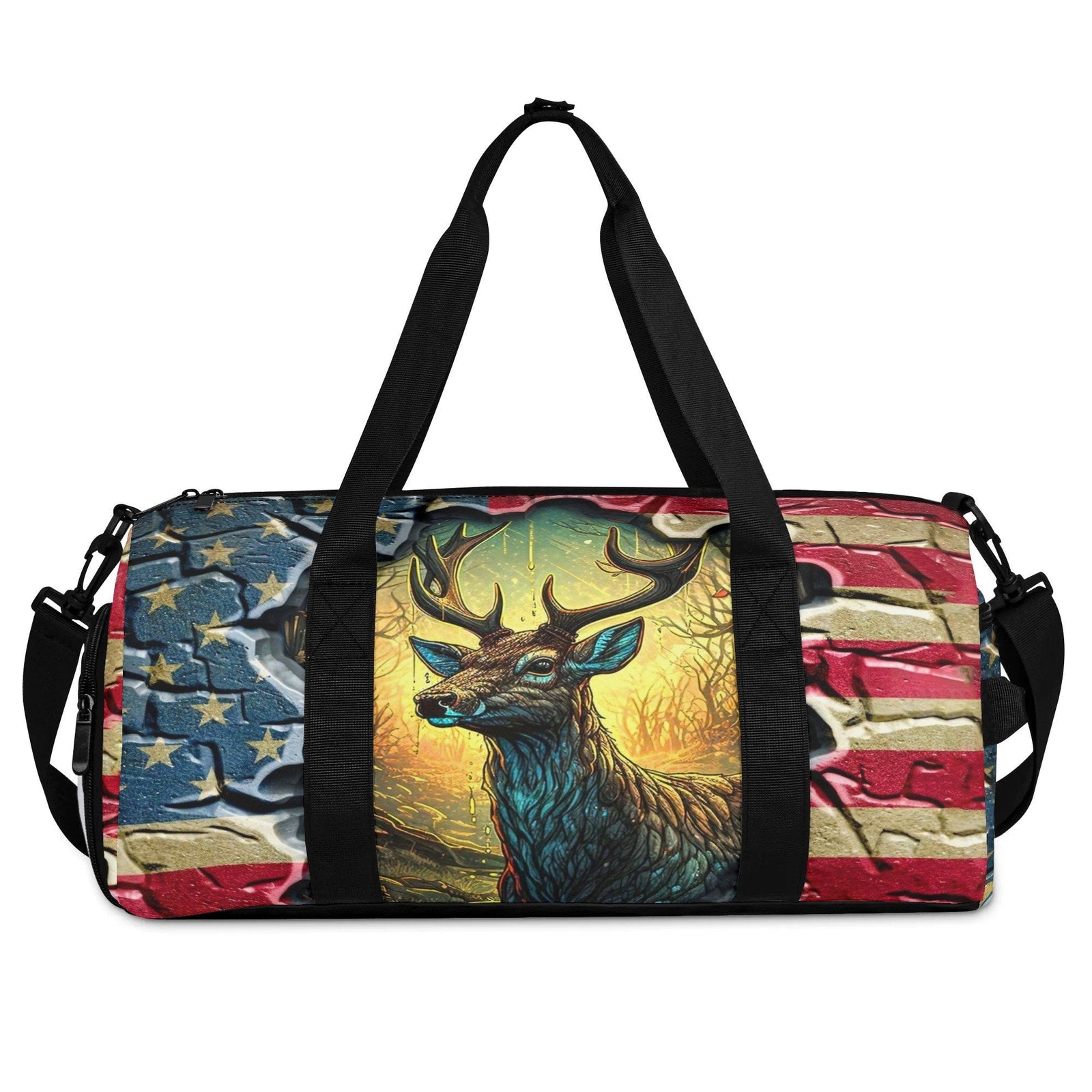 BLISSCORNERS DEER FOREST AMERICAN FLAG TRAVELLING BAG