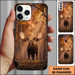 Blisscorners Artist Hunting Moose Golden Autumn Birch Forest Sunset Personalized Name Phone Case