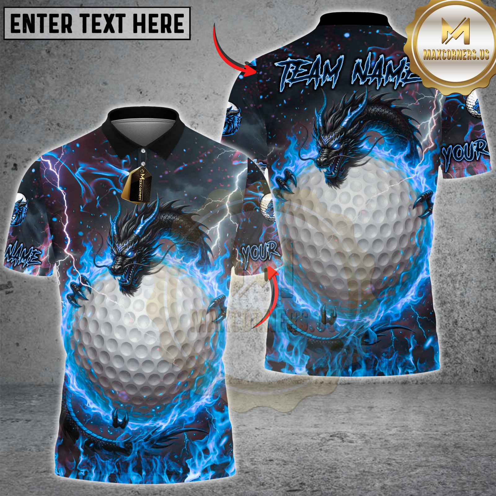 Blisscorners Golf Fire Dragon & Golf Ball Multicolor Customized Name, Team Name 3D Shirts