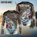 Blisscorners Striped Bass Fishing American Flag Scratch Grass Camo Custom Name & Team Name 3D Shirts