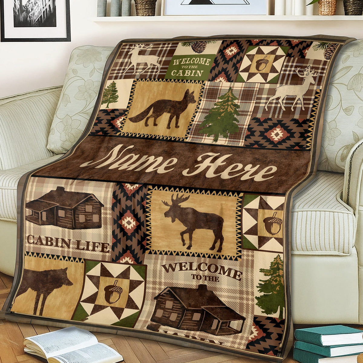 Blisscorners Personalized Hunting Cabin Life Fleece Blanket - Rustic Lodge Throw with Wildlife Design LM1611