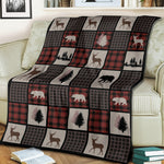Blisscorners Rustic Hunting Cabin Fleece Blanket - Deer, Bear & Pine Tree - Cozy Gift for Hunters & Nature Lovers LM1611