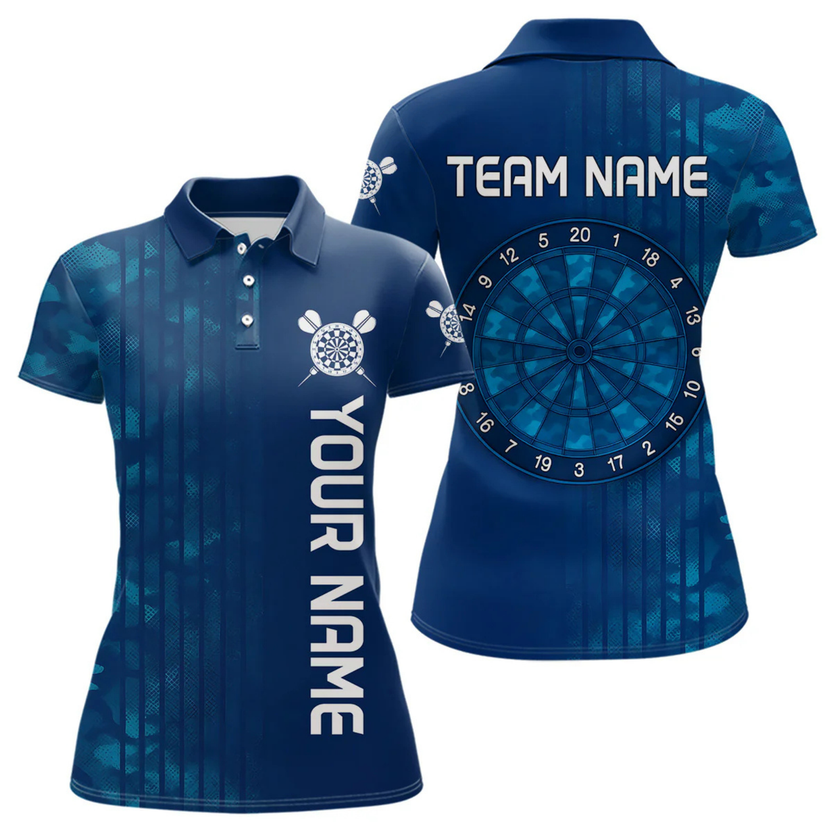 Blisscorners Men’s Darts Team Shirt - Navy Camo Pattern And Dartboard | Custom Name Option LM2404