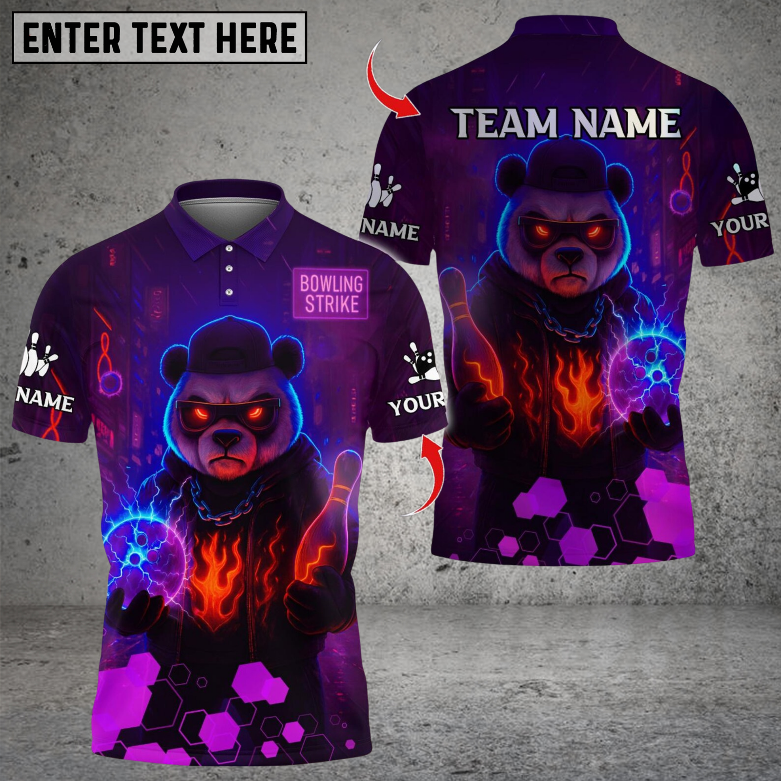 Blisscorners Bowling Bear Dark Flame Multicolor Customized Name, Team Name 3D Shirts