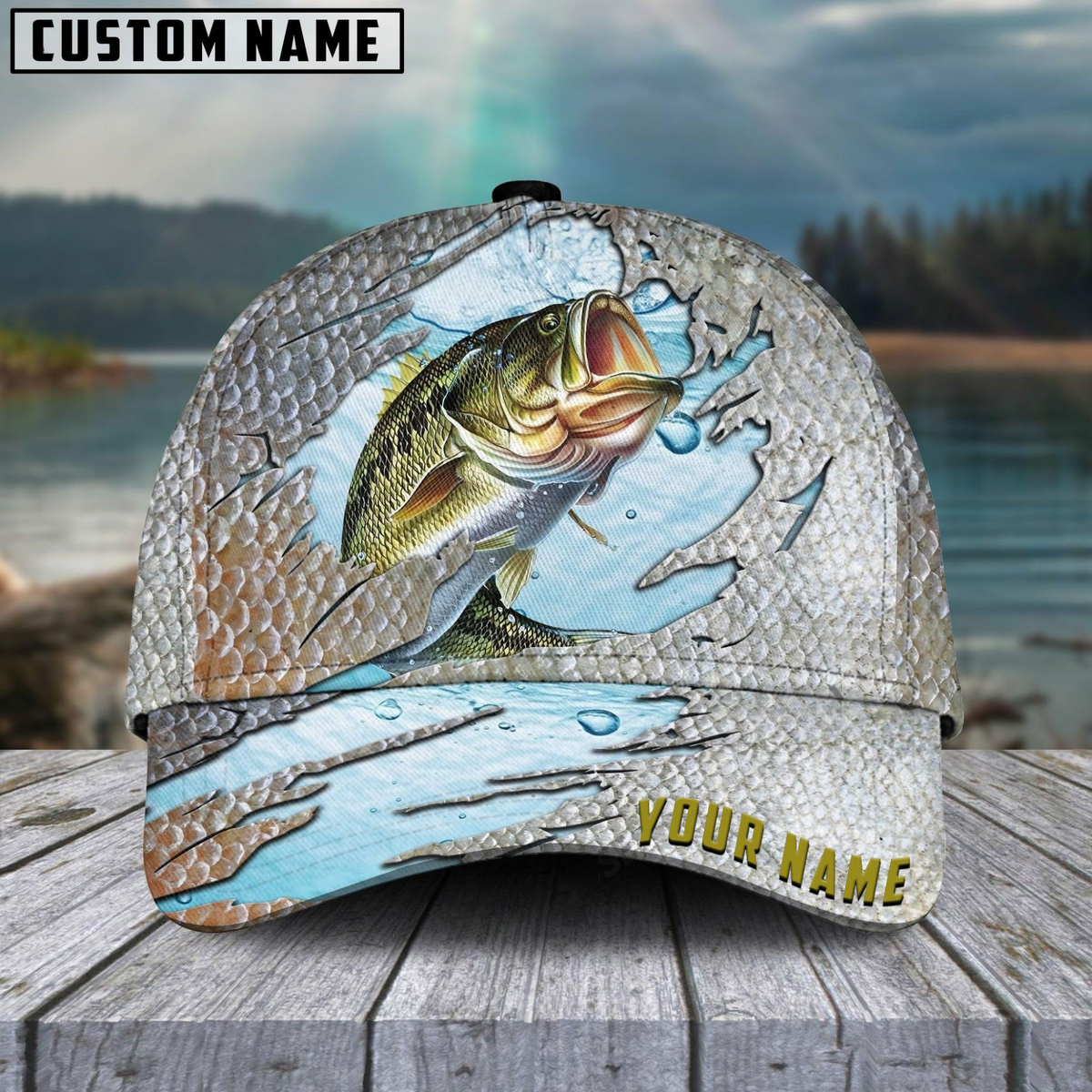 Blisscorners Bass Fish Cool Fishing Customized Name 3D Cap
