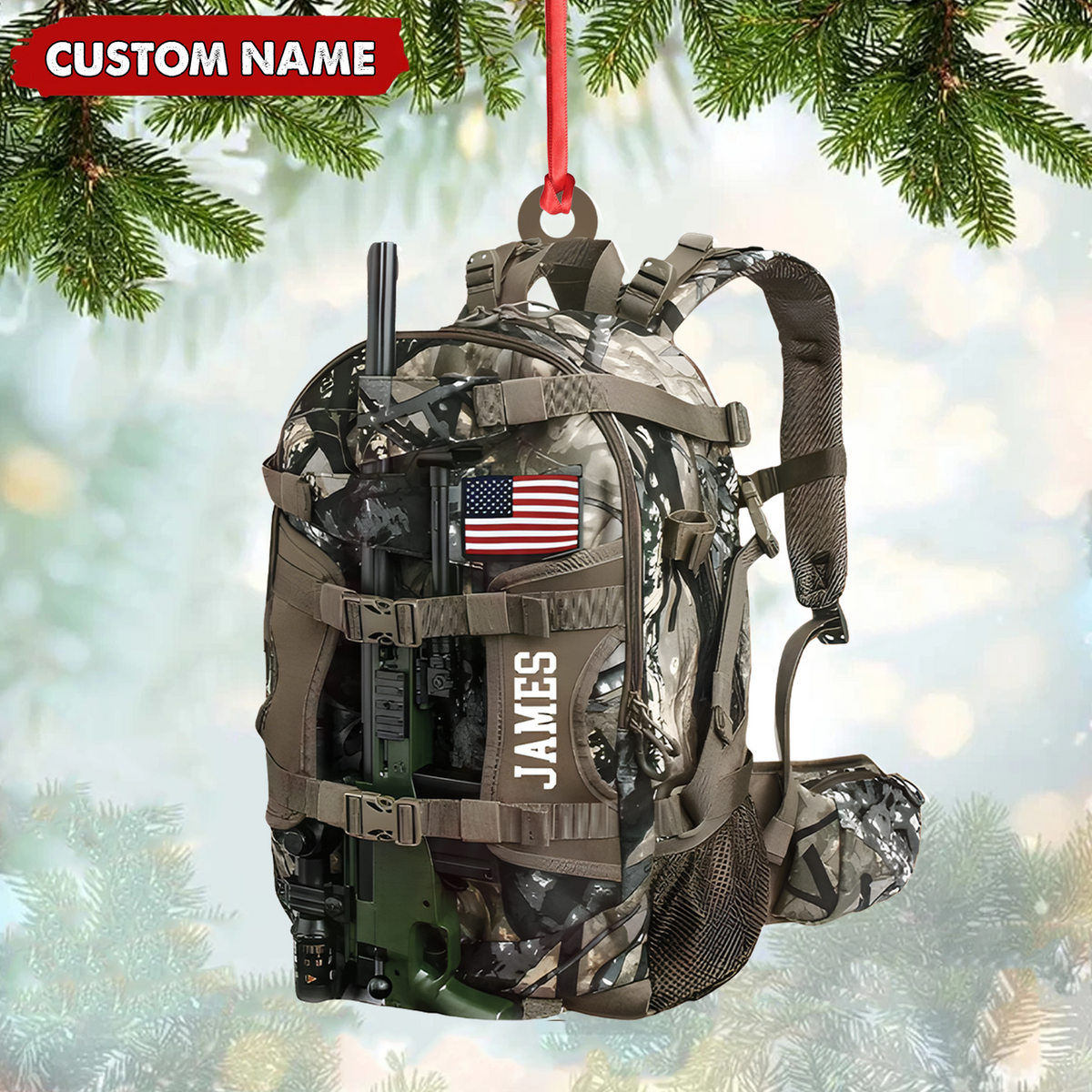 Blisscorners Custom Hunting Backpack Acrylic Ornament - Personalized Tactical Gift for Hunters & Veterans LM0411