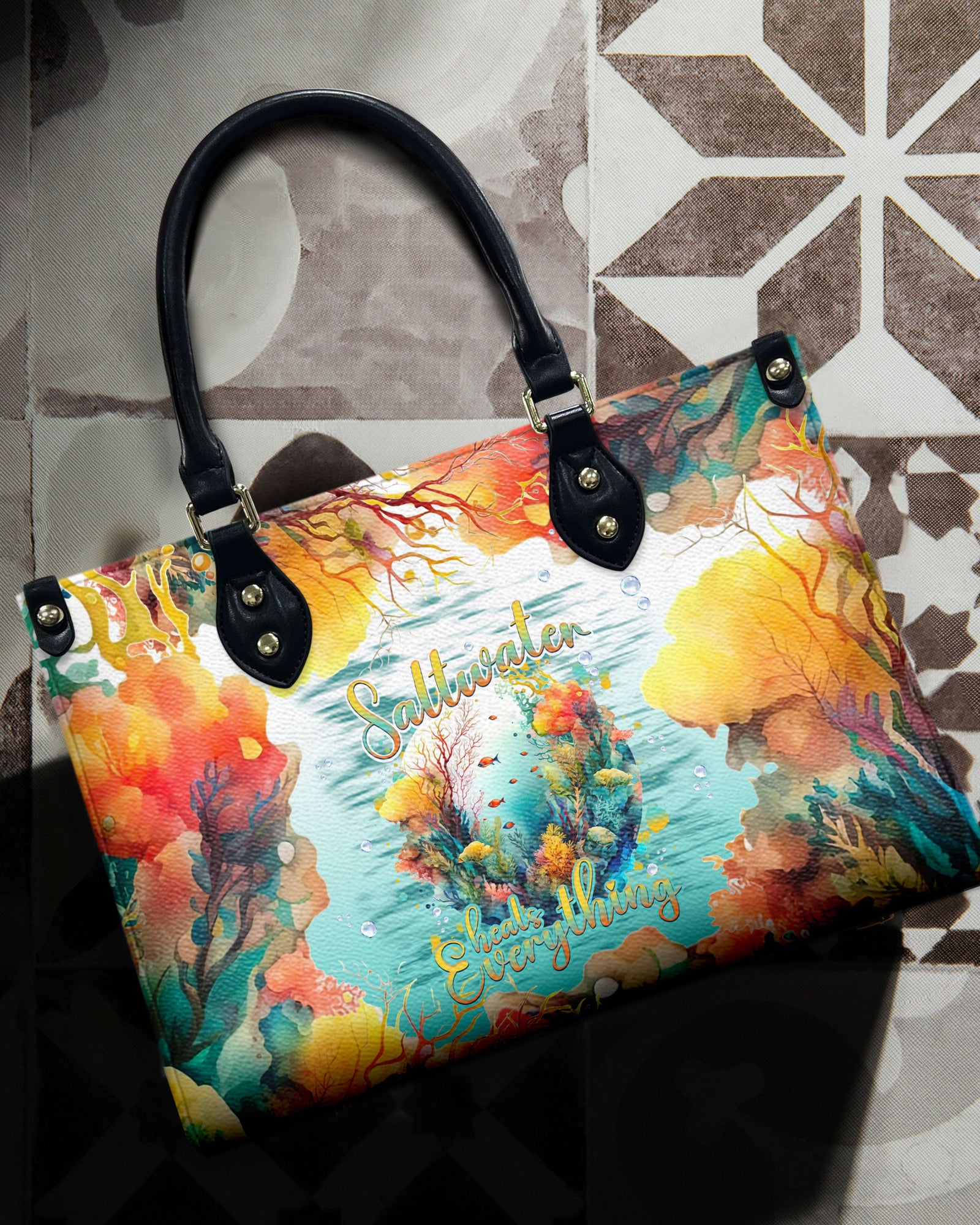 BLISSCORNERS SALTWATER HEALS EVERYTHING LEATHER HANDBAG