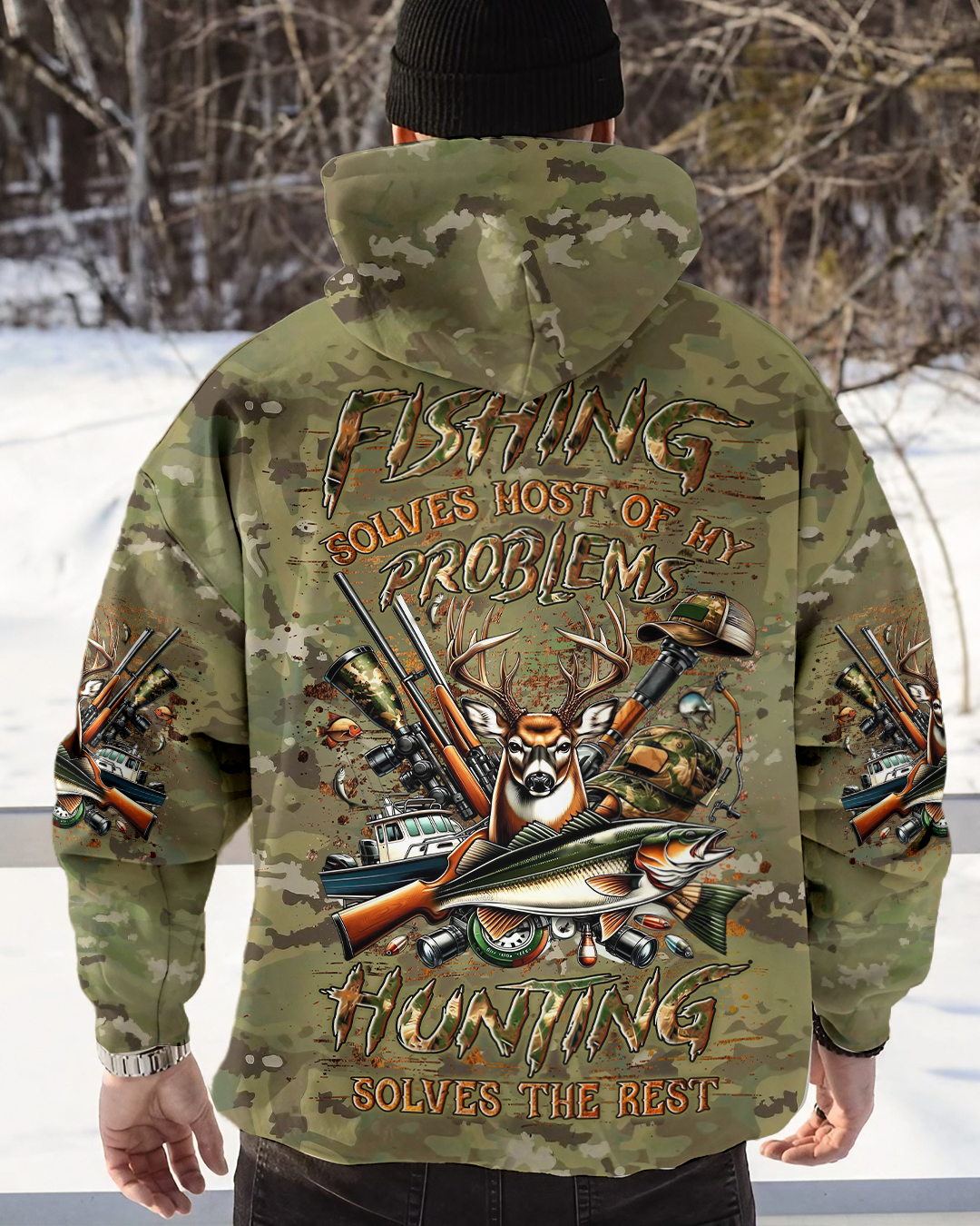 BLISSCORNERS FISHING SOLVES MOST OF MY PROBLEMS HUNTING ALL OVER PRINT