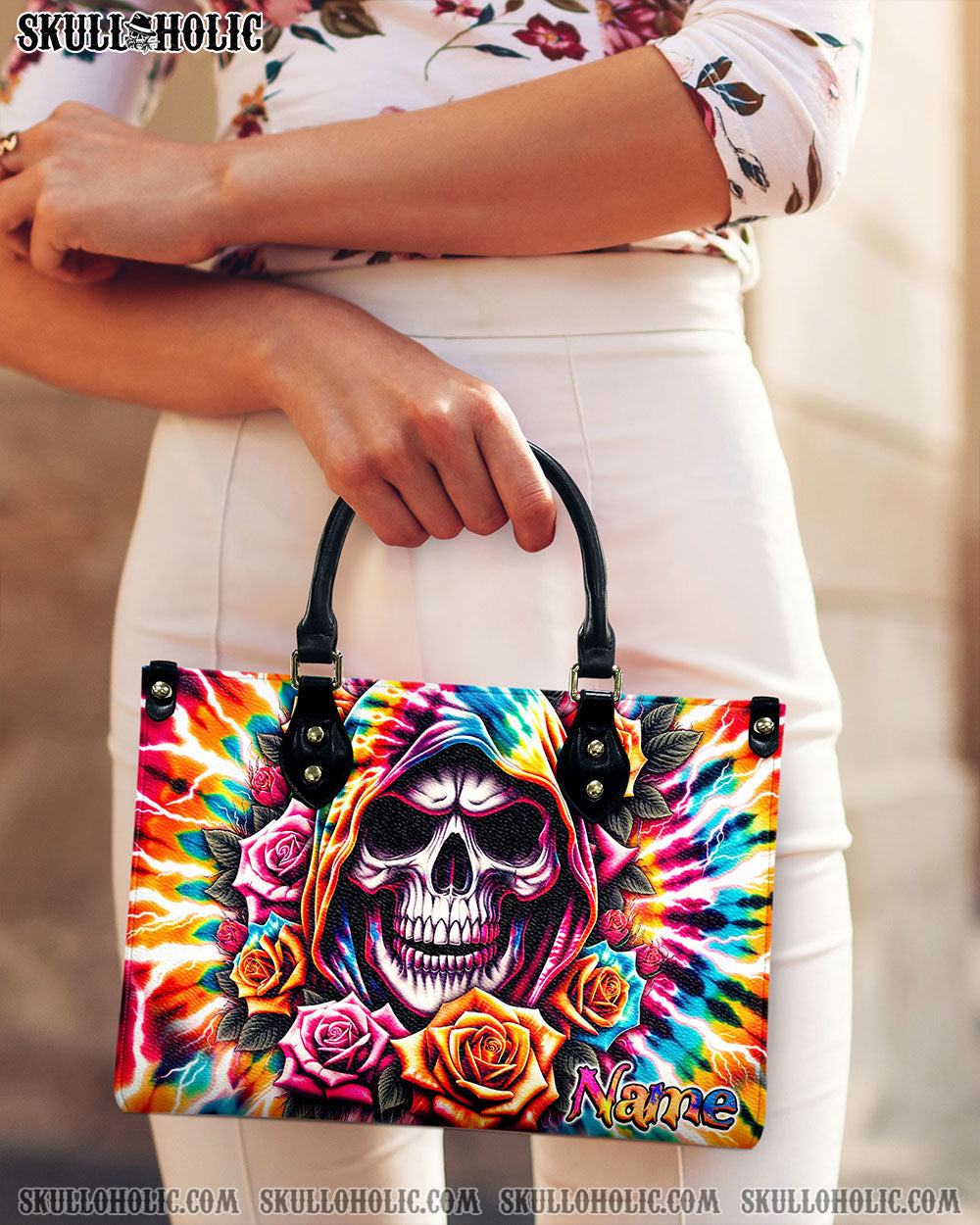 BLISSCORNERS REAPER ROSE TIE DYE LEATHER HANDBAG