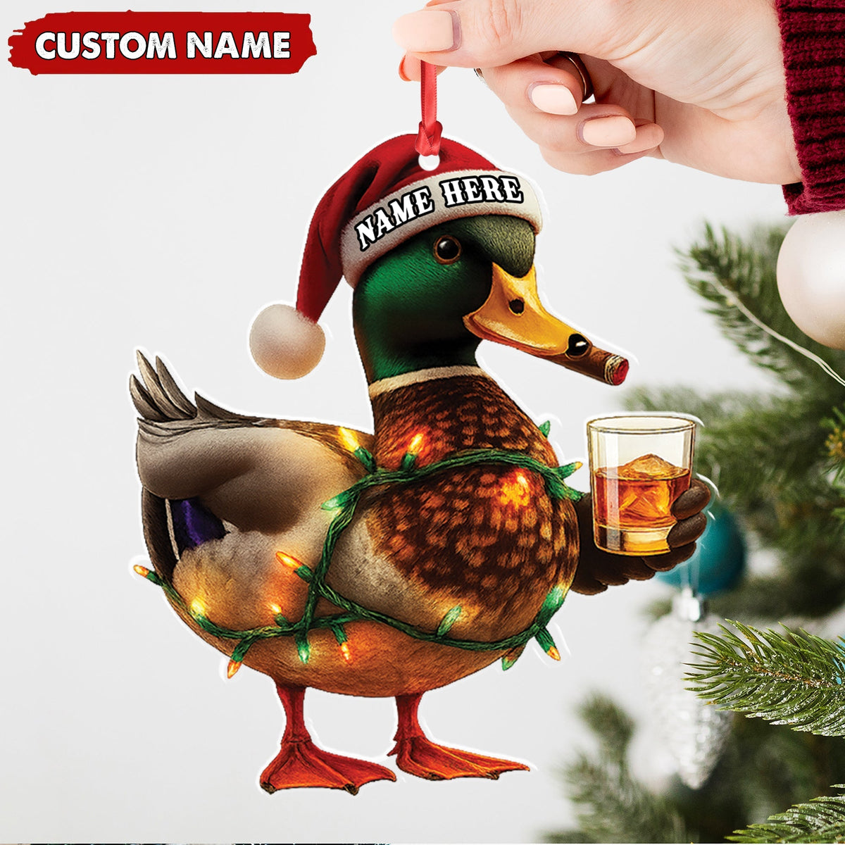 Blisscorners Personalized Funny Duck Smoking Acrylic Christmas OrnamentCustom Name Drinking Gift For Hunters LM0110