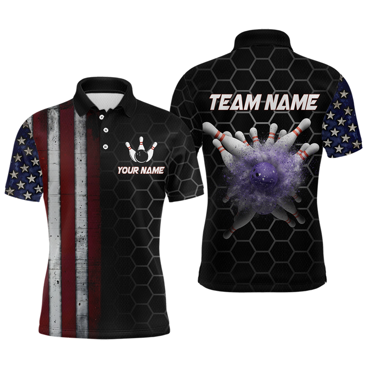 Blisscorners Custom American Bowling Polo Shirt Patriotic Bowling Jersey for Men Women