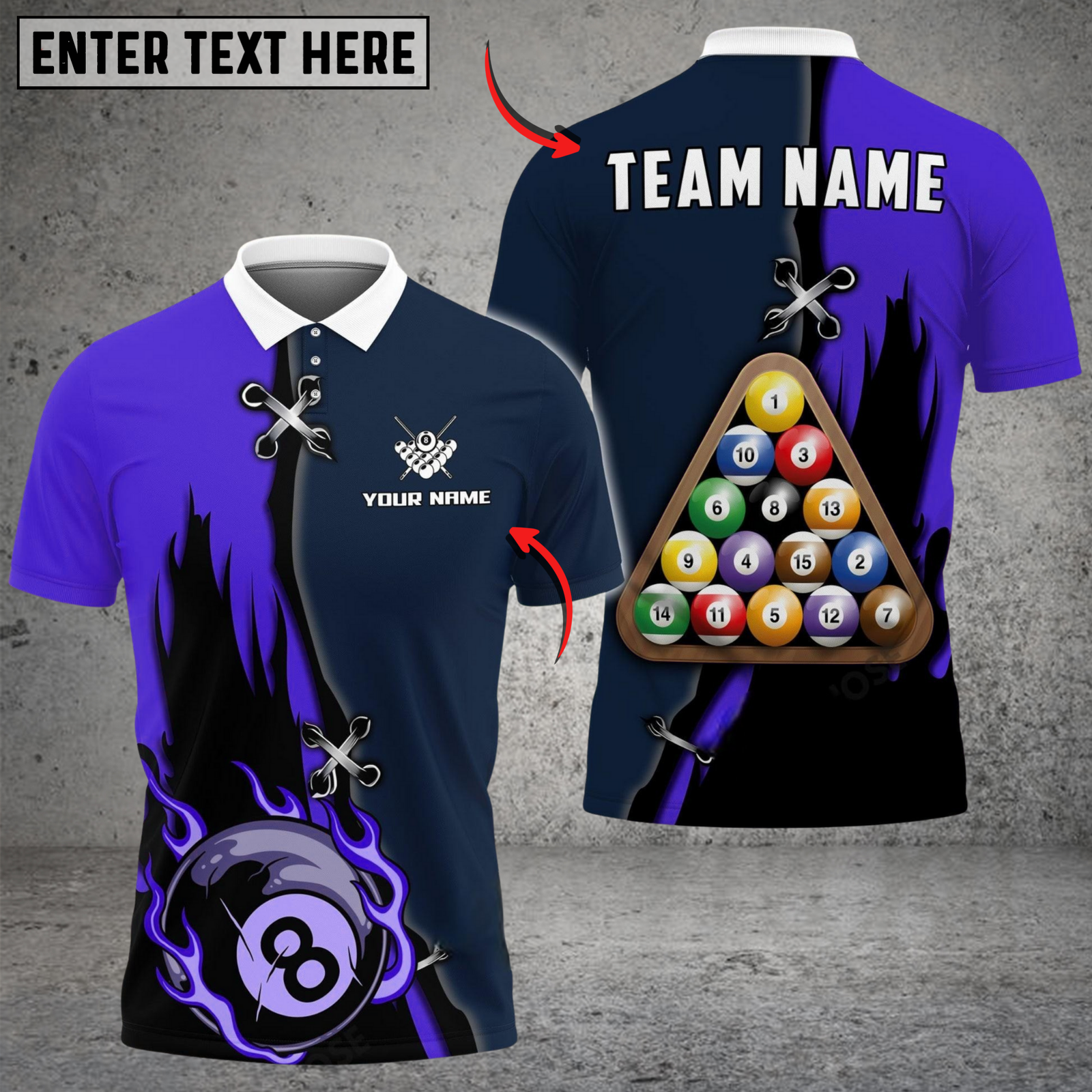 Blisscorners Billiards Dual Flame Multicolor Customized Name, Team Name 3D Shirt