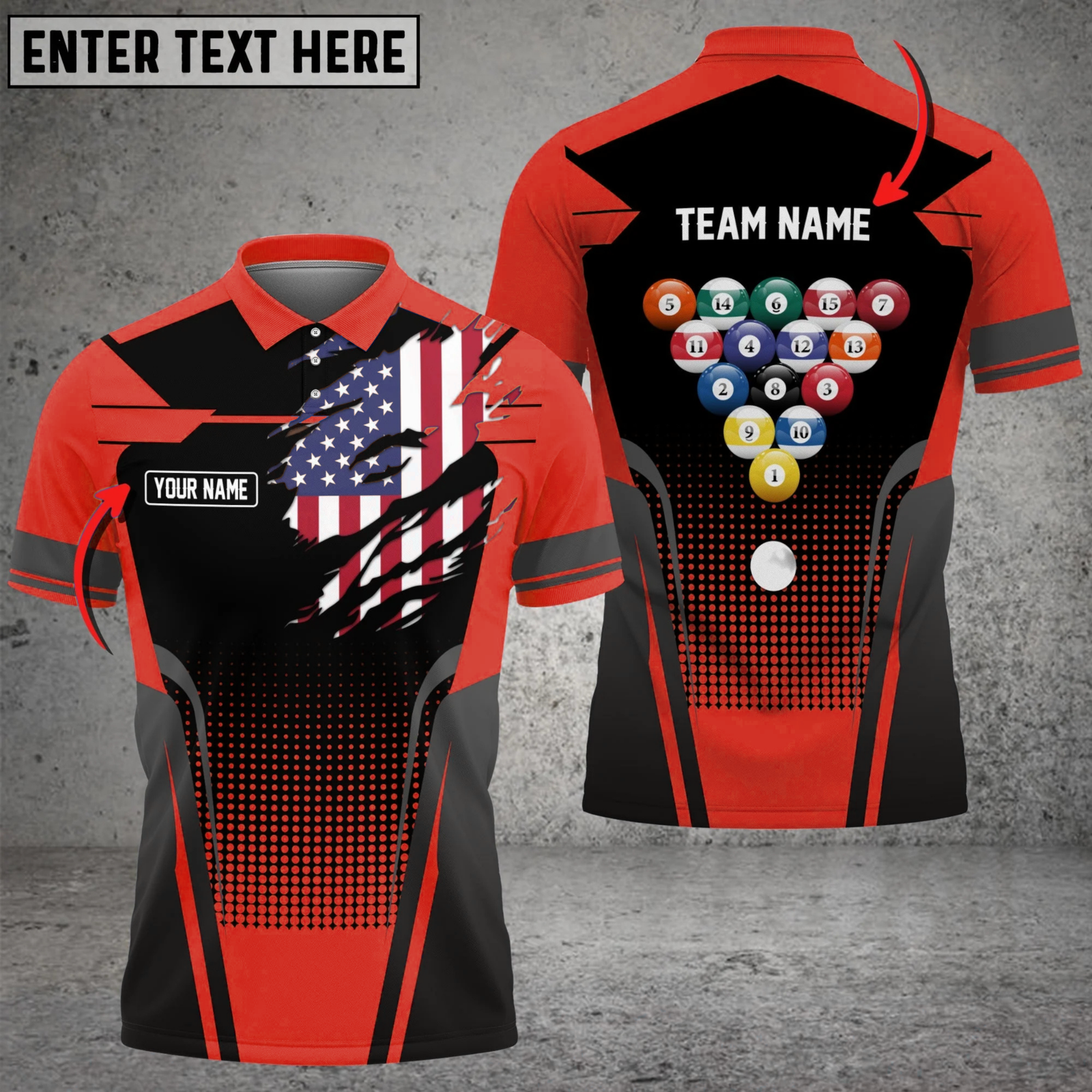 Blisscorners Billiards American Flag Edition Multicolor Customized Name, Team Name 3D Shirts
