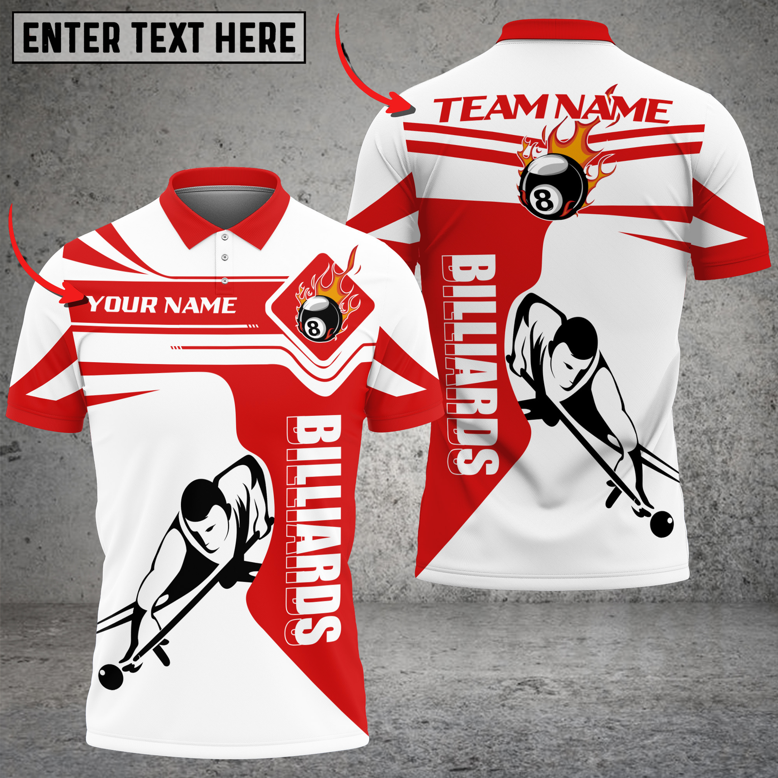 Blisscorners Billiards Fire Streak Multicolor Customized Name, Team Name 3D Shirt