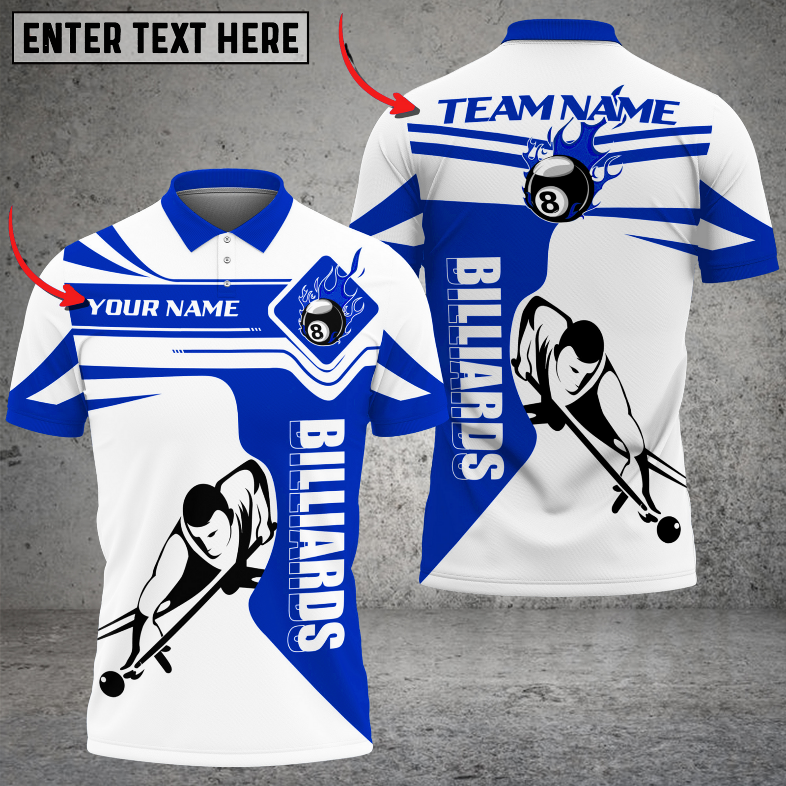 Blisscorners Billiards Fire Streak Multicolor Customized Name, Team Name 3D Shirt