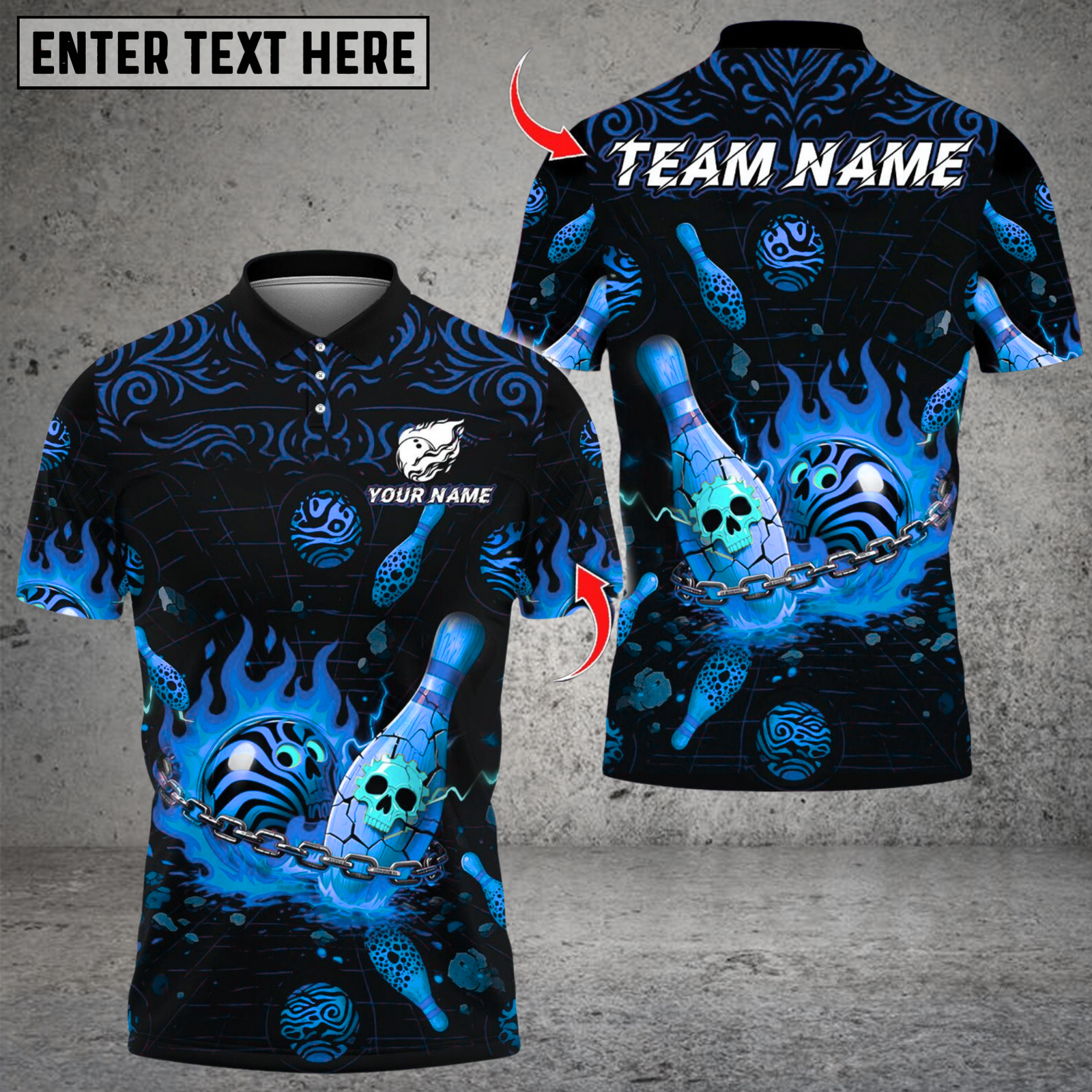 Blisscorners Flame Skull Bowling Design Multicolor Customized Name, Team Name 3D Shirts