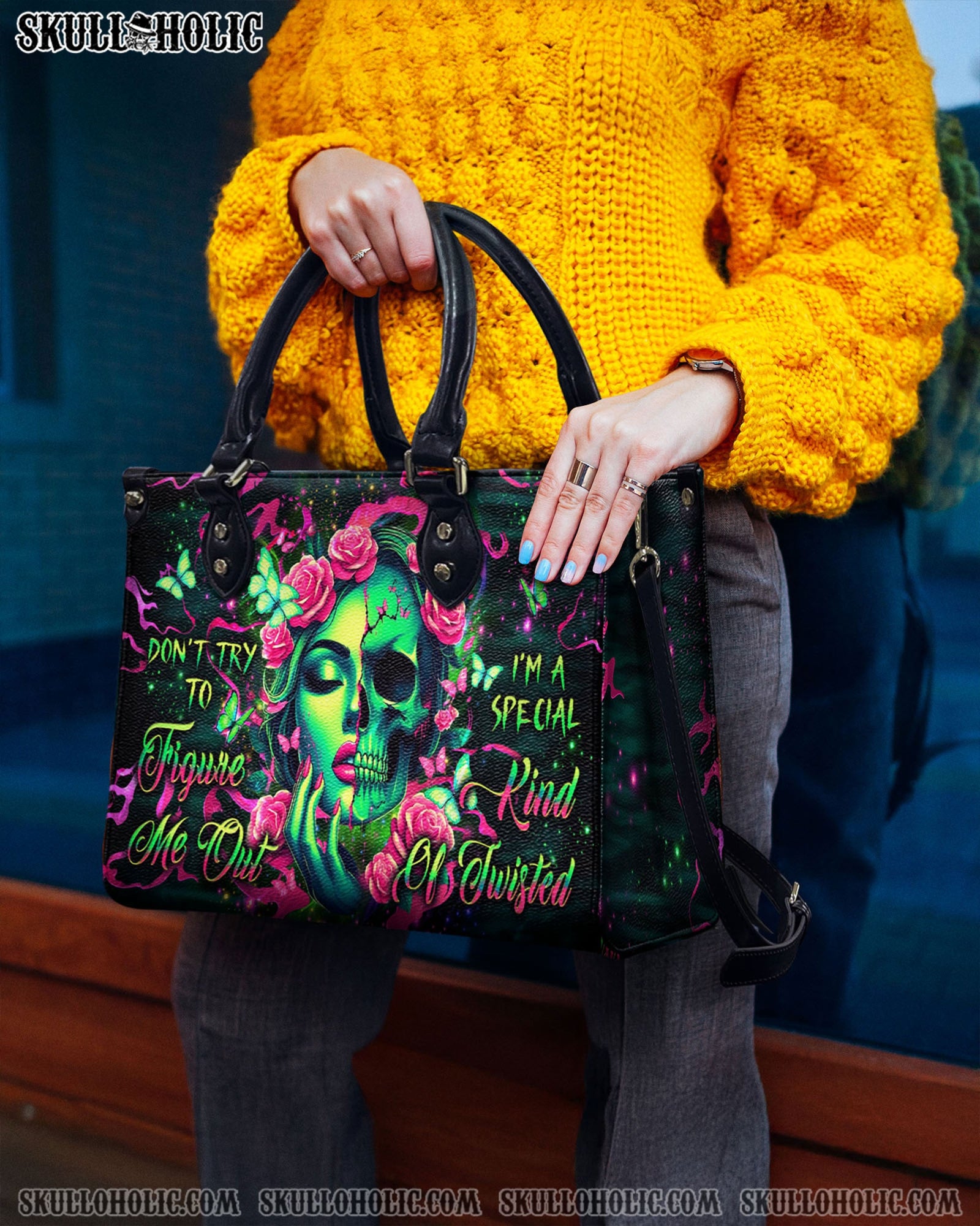 BLISSCORNERS DON'T TRY TO FIGURE ME OUT SKULL LEATHER HANDBAG