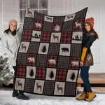 Blisscorners Rustic Hunting Cabin Fleece Blanket - Deer, Bear & Pine Tree - Cozy Gift for Hunters & Nature Lovers LM1611