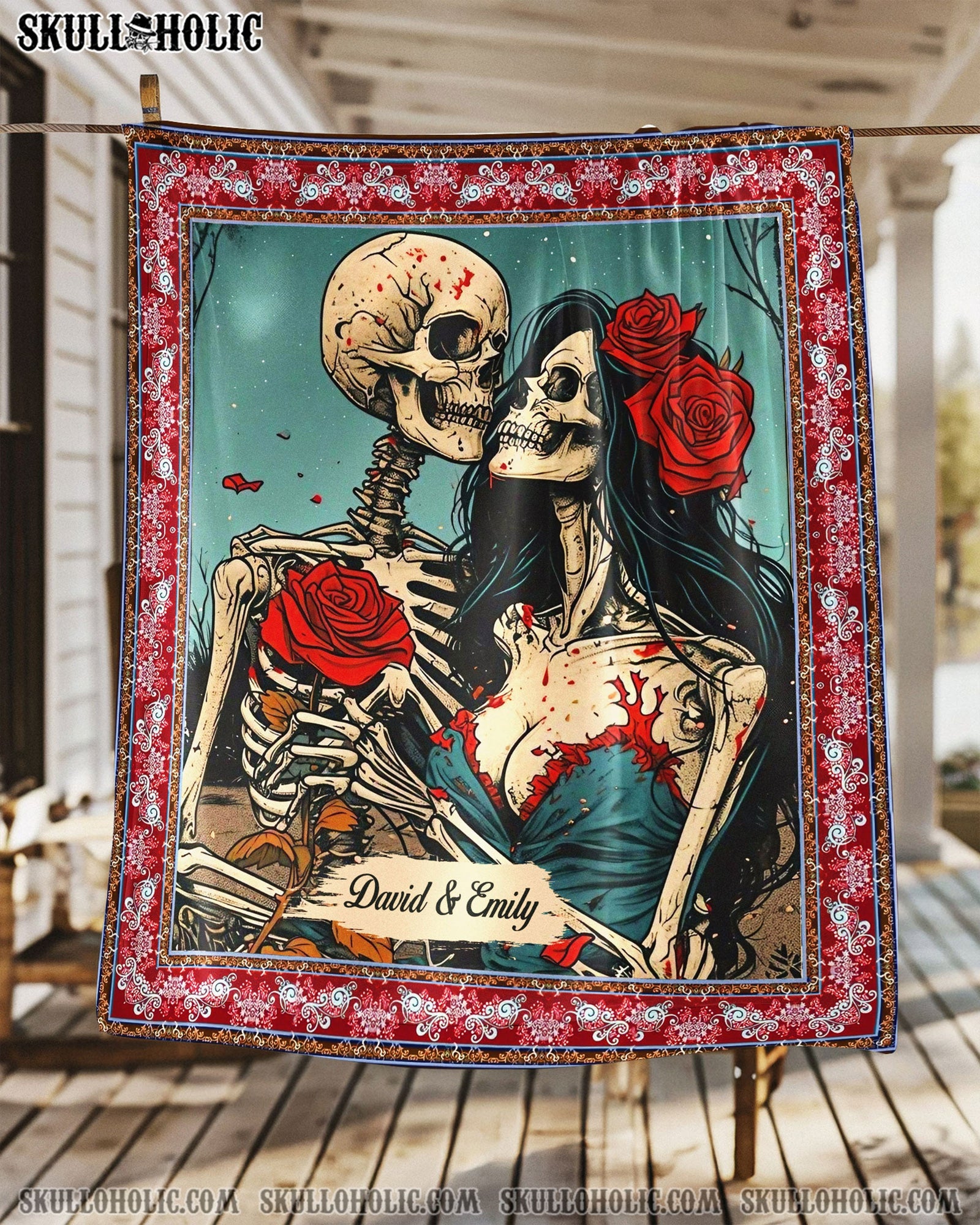 BLISSCORNERS PERSONALIZED SKULL COUPLE FLEECE BLANKET